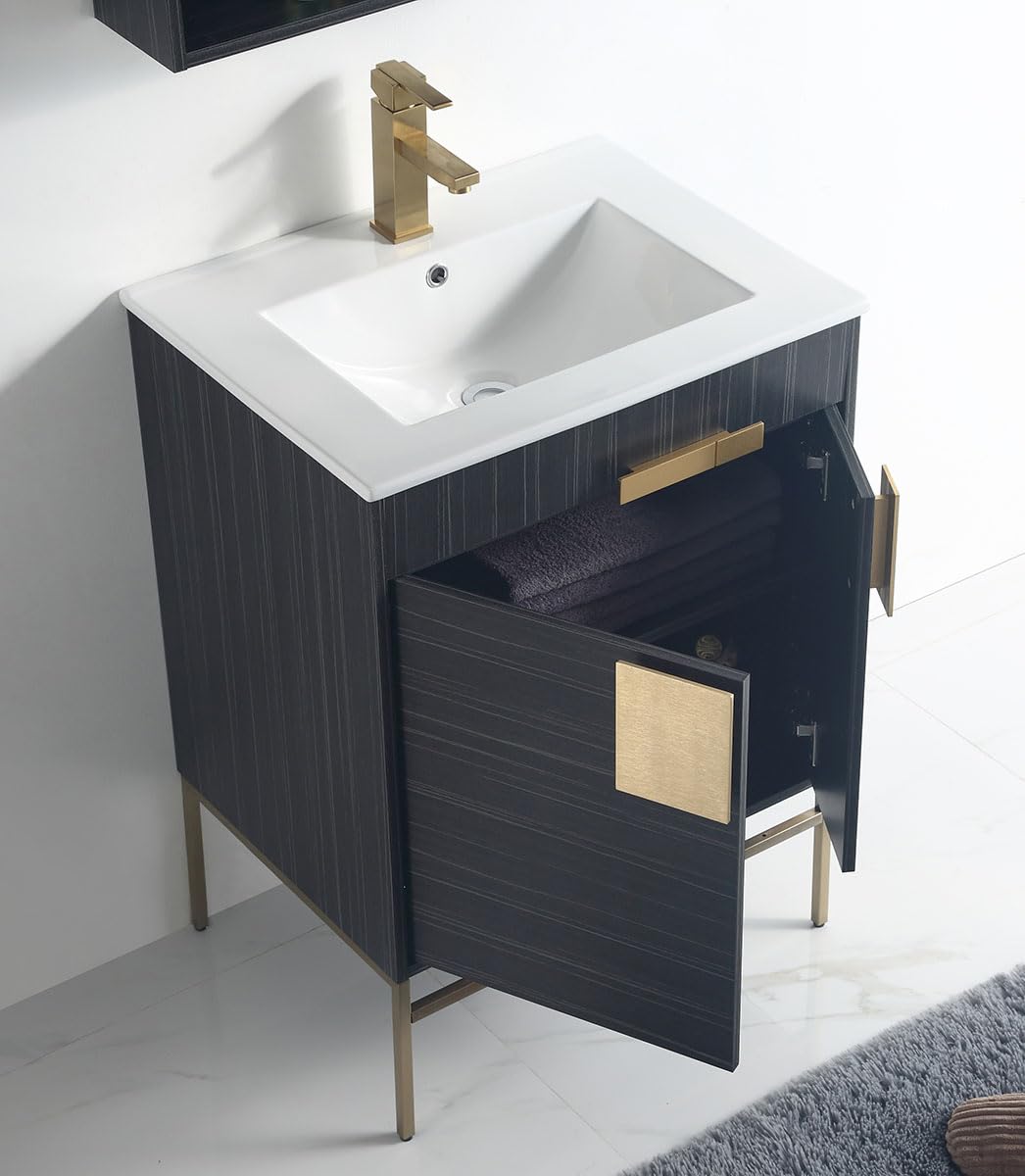 24 Inch Minimalist Bathroom Vanity with Sink - Modern Dawn Gray Finish for Small Bathrooms | Space-Saving Design for Apartments & Powder Rooms