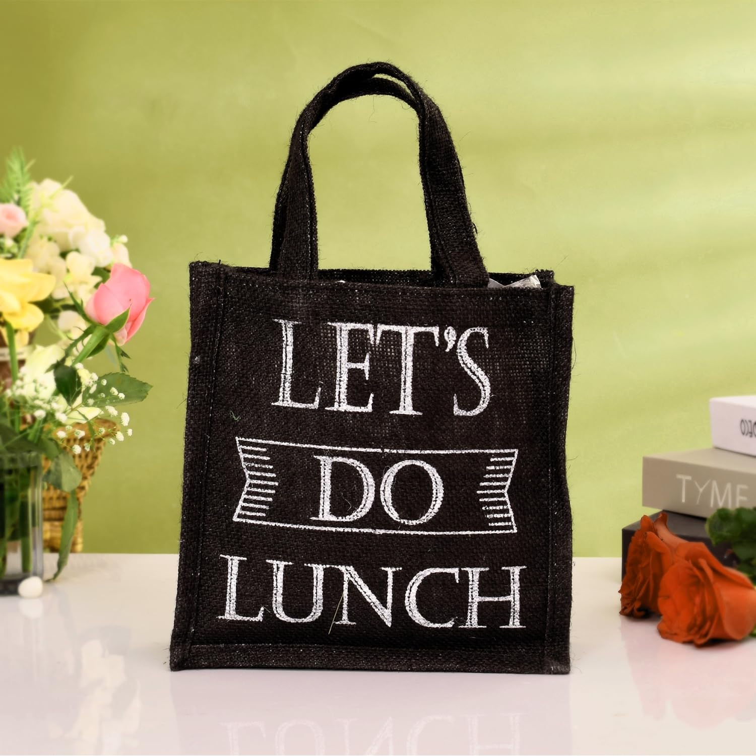 Kuber Industries Insulated Lunch Bag & Water Bottle Holder Combo Set - Reusable Jute Lunch Tote & Bottle Organizer for Office, School, Picnic & Travel - Set of 2 (Multi-Color)
