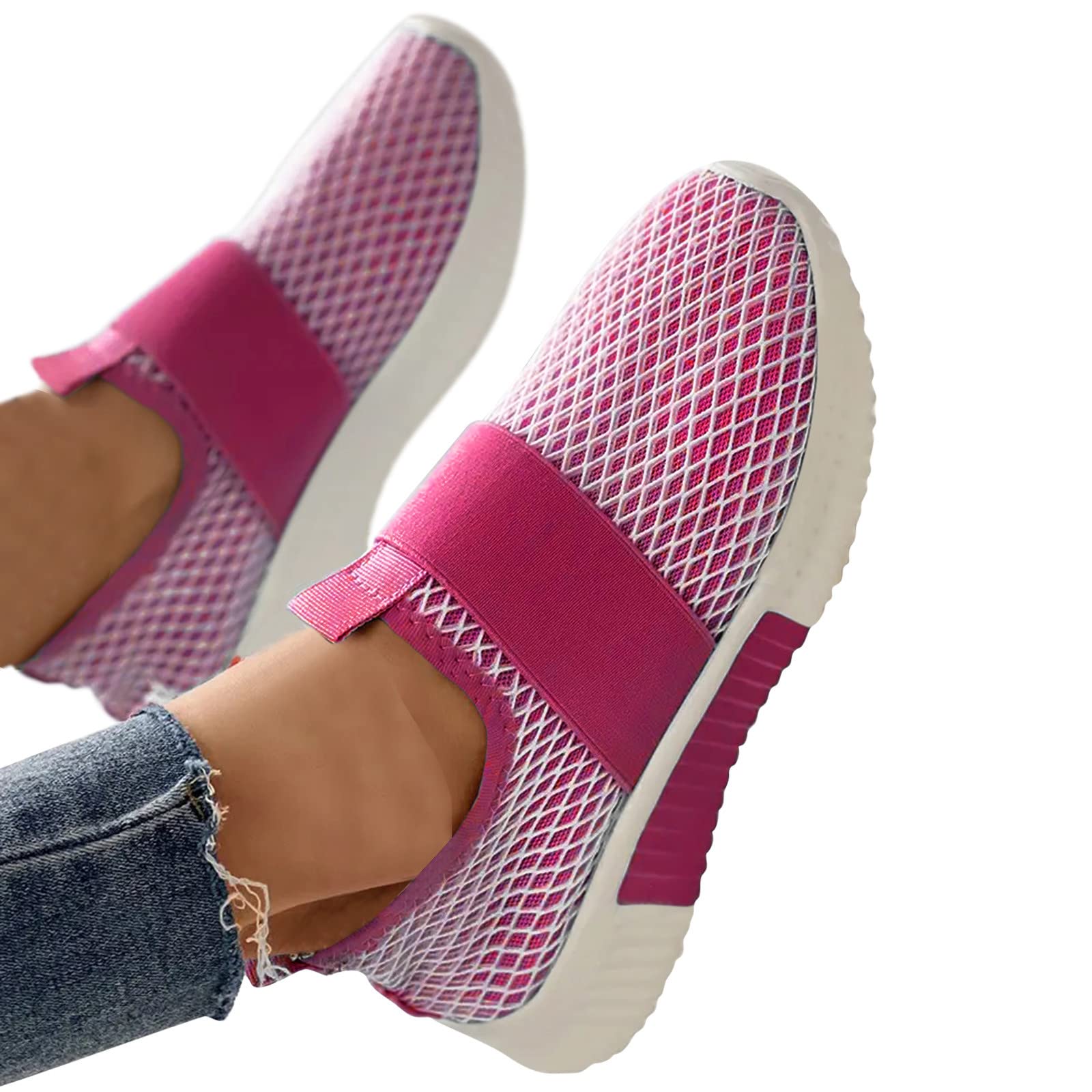 Women's Running Shoes with Arch Support - Lightweight Minimalist Sneakers for Walking, Gym & Casual Wear - Breathable Mesh Round Toe Elastic Fashion Shoes (Hot Pink, Size 7.5) | Perfect for Jogging, Workouts & Everyday Comfort