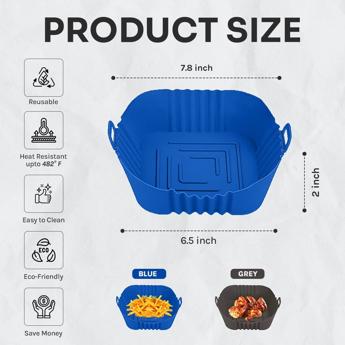 2 Pack Reusable Silicone Air Fryer Liners - 7.8 Inch Non-Stick Baking Mats for Air Fryers, Ovens & Microwaves - Eco-Friendly Replacement for Parchment Paper - Perfect for Cooking, Roasting & Baking Healthy Meals