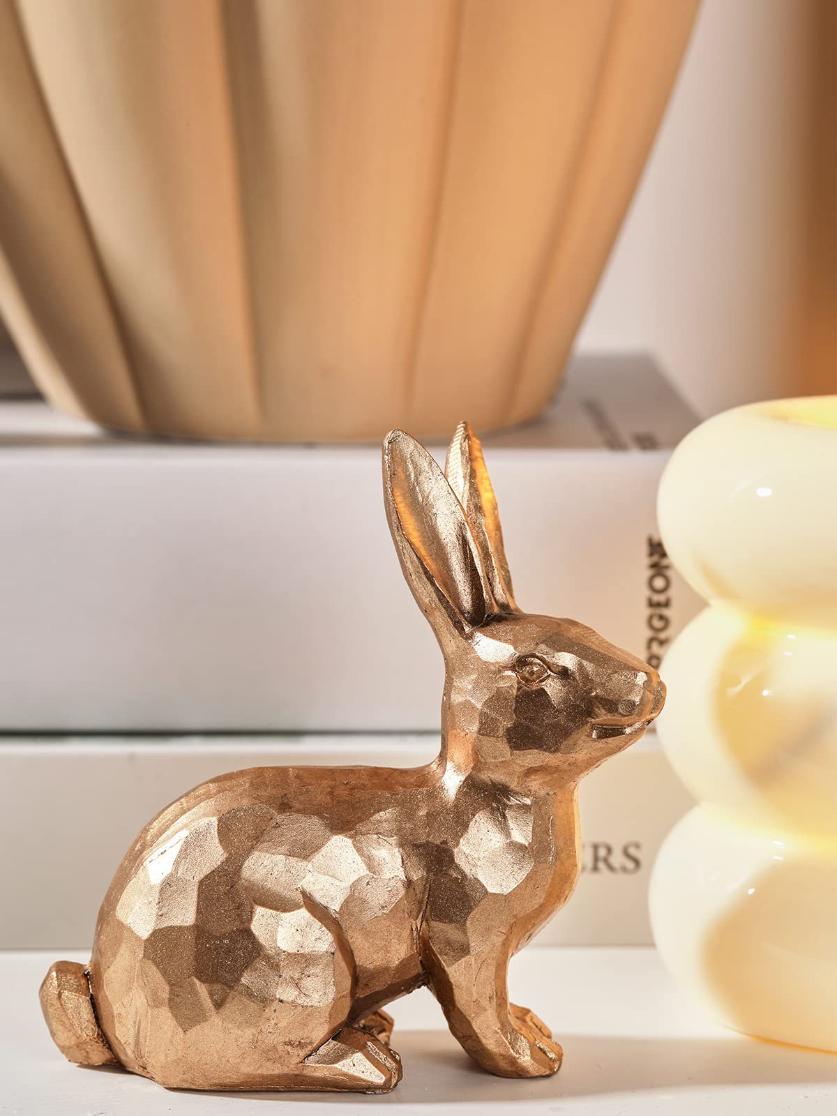 Golden Bunny Figurines Set of 3 - Easter Decor for Spring Tabletop & Home Display