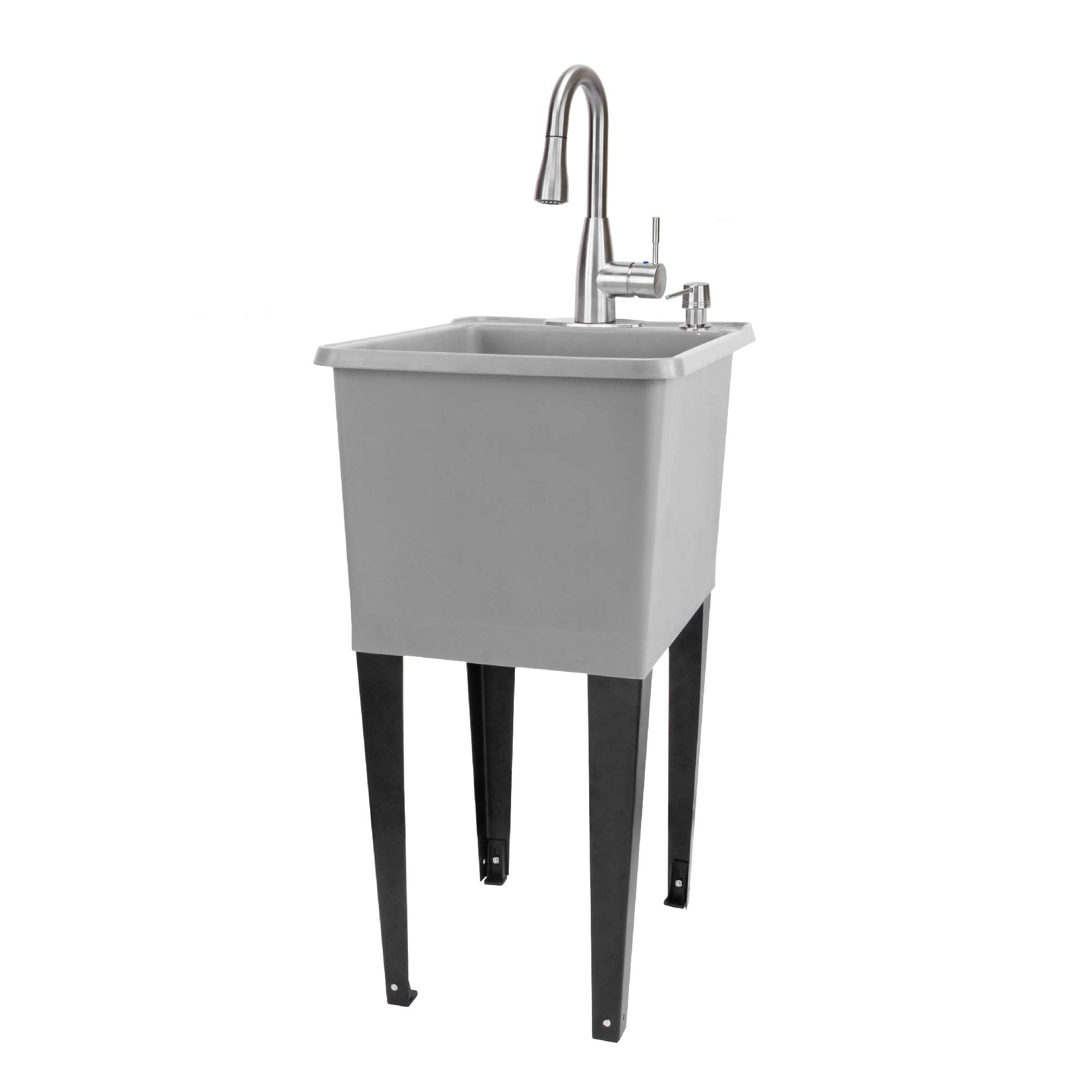 JS Jackson Supplies Grey Space Saver Utility Sink - Freestanding Laundry Tub with Stainless Pull-Down Faucet & Soap Dispenser | Perfect for Small Laundry Rooms, Basements & Garages