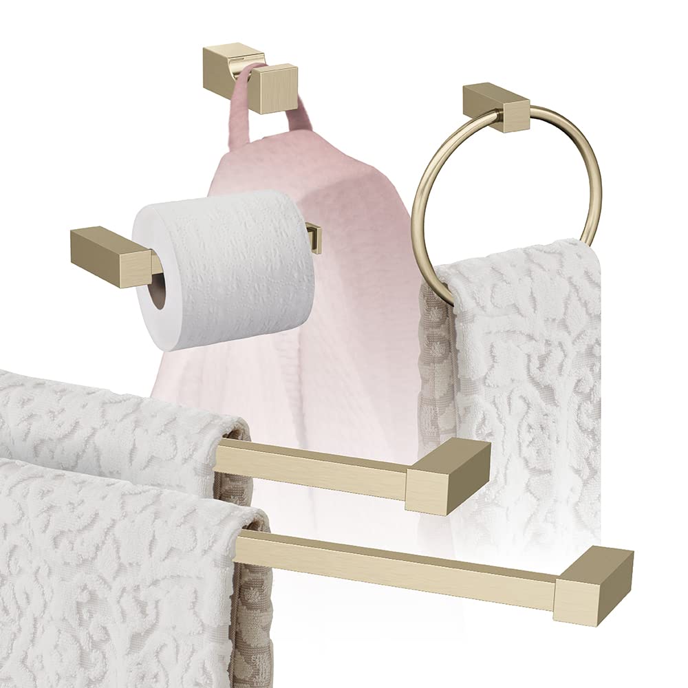Amerock Golden Champagne 5-Piece Bathroom Accessories Set - Elegant Monument Design for Modern Bathrooms, Includes Soap Dispenser, Toothbrush Holder & More