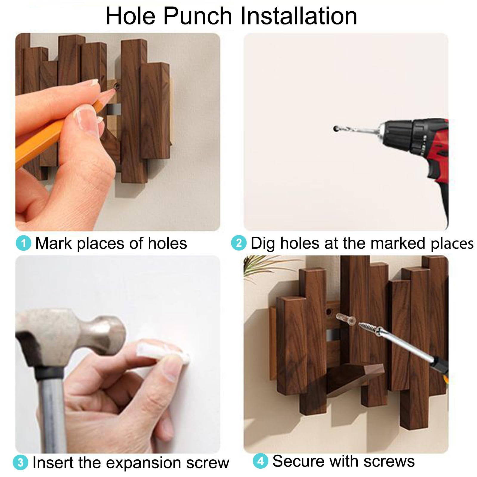 Walnut Wall Mount Coat Rack with 12 Hooks - Space Saving for Entryway & Bedroom