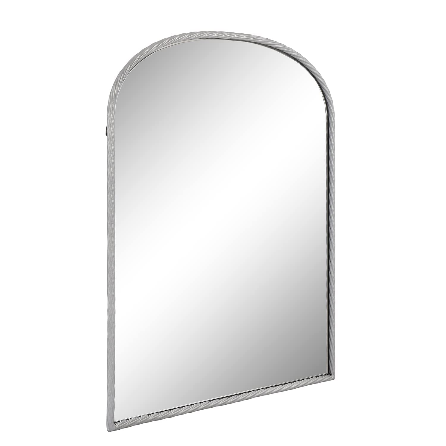24x31 Inch Arch Mirror with Twisted Metal Frame - Silver Wall Mirror for Bedroom, Bathroom & Entryway Decor