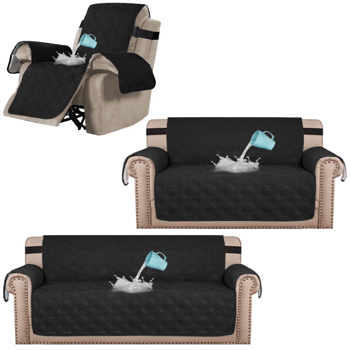 H.VERSAILTEX 100% Waterproof Quilted Sofa Cover Set - 3-Piece Furniture Protector for Couches, Loveseats & Recliners (Spill-Proof, Pet-Friendly) - Perfect for Homes with Kids, Pets or High-Traffic Living Rooms