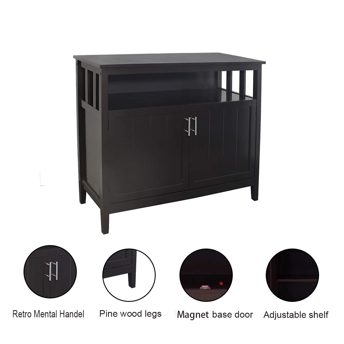 DYANEWAY Sideboard Kitchen Storage Cabinet - Buffet Cabinet with Adjustable Shelves, Cupboard for Dining Room & Living Room, Brown Wood Finish - Perfect for Organizing Dishes, Linens & Home Decor