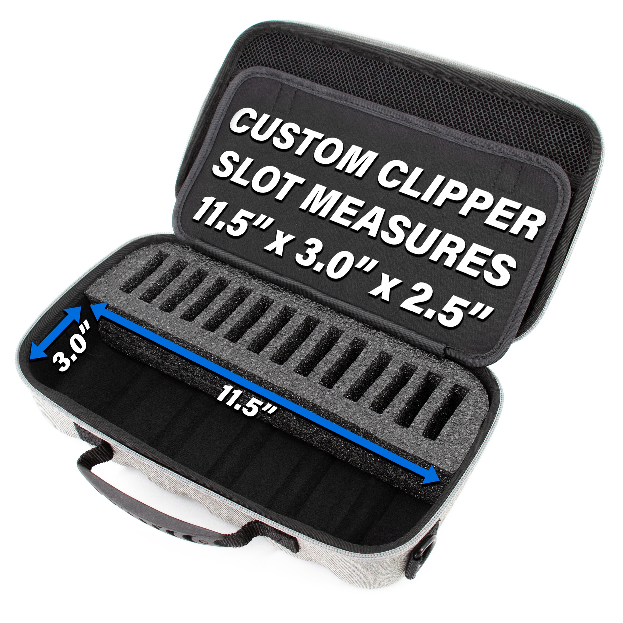 CASEMATIX Professional Hair Clipper Case for Barbers - Compatible with Andis, Oster, Wahl 14 Metal Detachable Clipper Blades - Grey Travel Storage Case for Salon, Home & Barber Shop Use