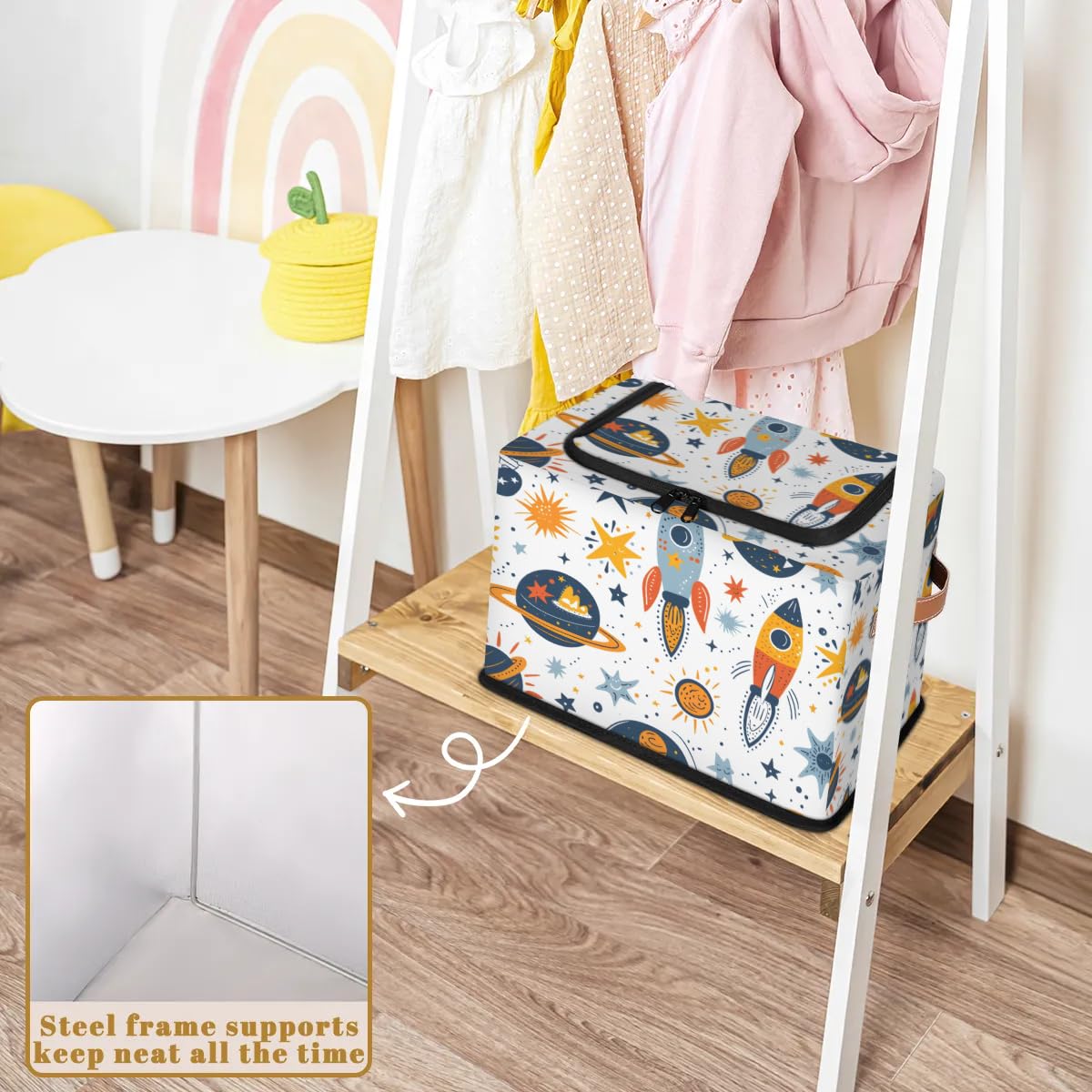 Bright Rocket Storage Boxes with Sturdy Handles - 2 Pack Zippered Storage Bins for Clothes, Toys & Home Organization - Durable Fabric Storage Baskets with Zipper Lid for Bedroom, Closet & Nursery Organization