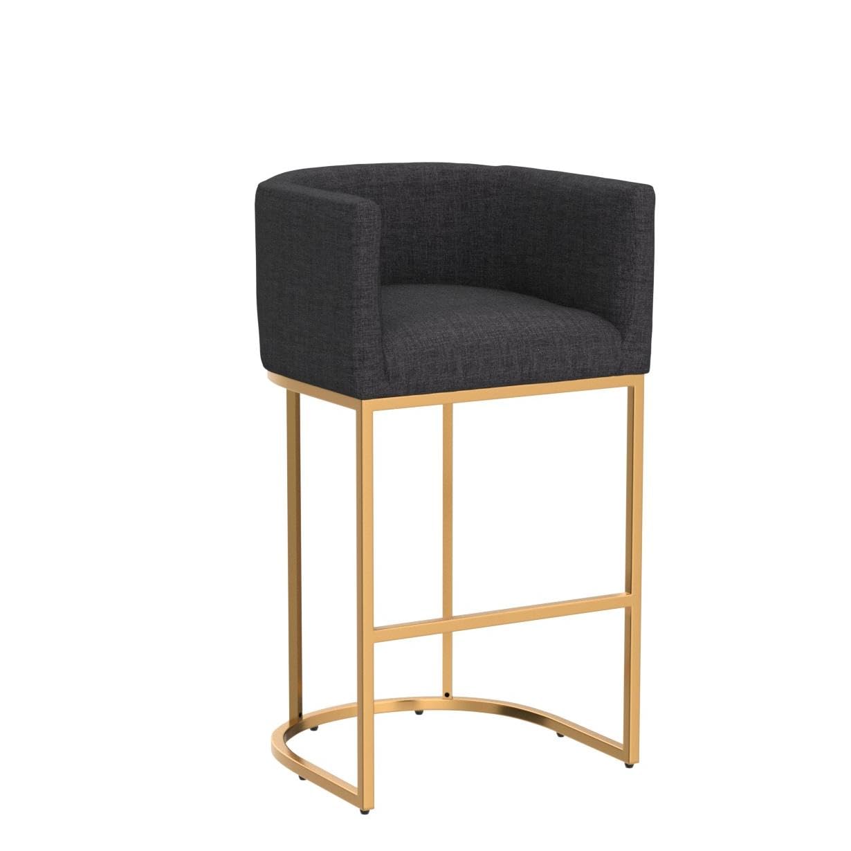 Modern 32 Inch Counter Height Bar Stool with Linen Upholstery & Gold Metal Frame - Back Support Kitchen Island Stool for Dining Room, Bar, or Breakfast Nook - Charcoal Gray