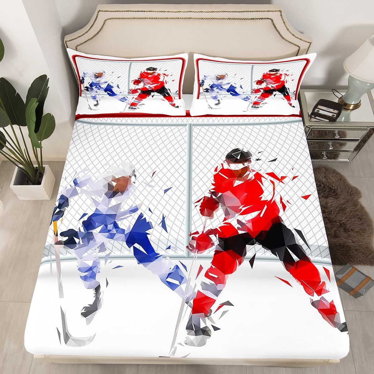 Erosebridal 3-Piece Twin Hockey Bed Sheet Set for Kids, Boys & Teens - Soft Breathable Microfiber with 3D Hockey Ball Design - Includes Fitted Sheet, Flat Sheet & Pillowcases - Perfect for Ice Hockey Fans' Bedroom Decor & Sports Themed Rooms