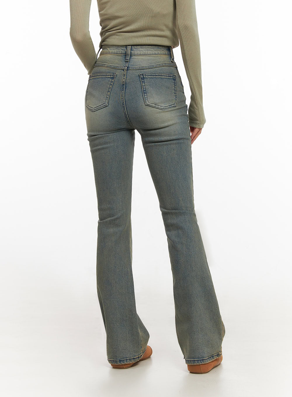 Cathy Washed Slim Fit Flared Jeans for Women - High Waisted Stretch Denim Pants IJ503 | Perfect for Casual Wear, Date Night & Office Outfits