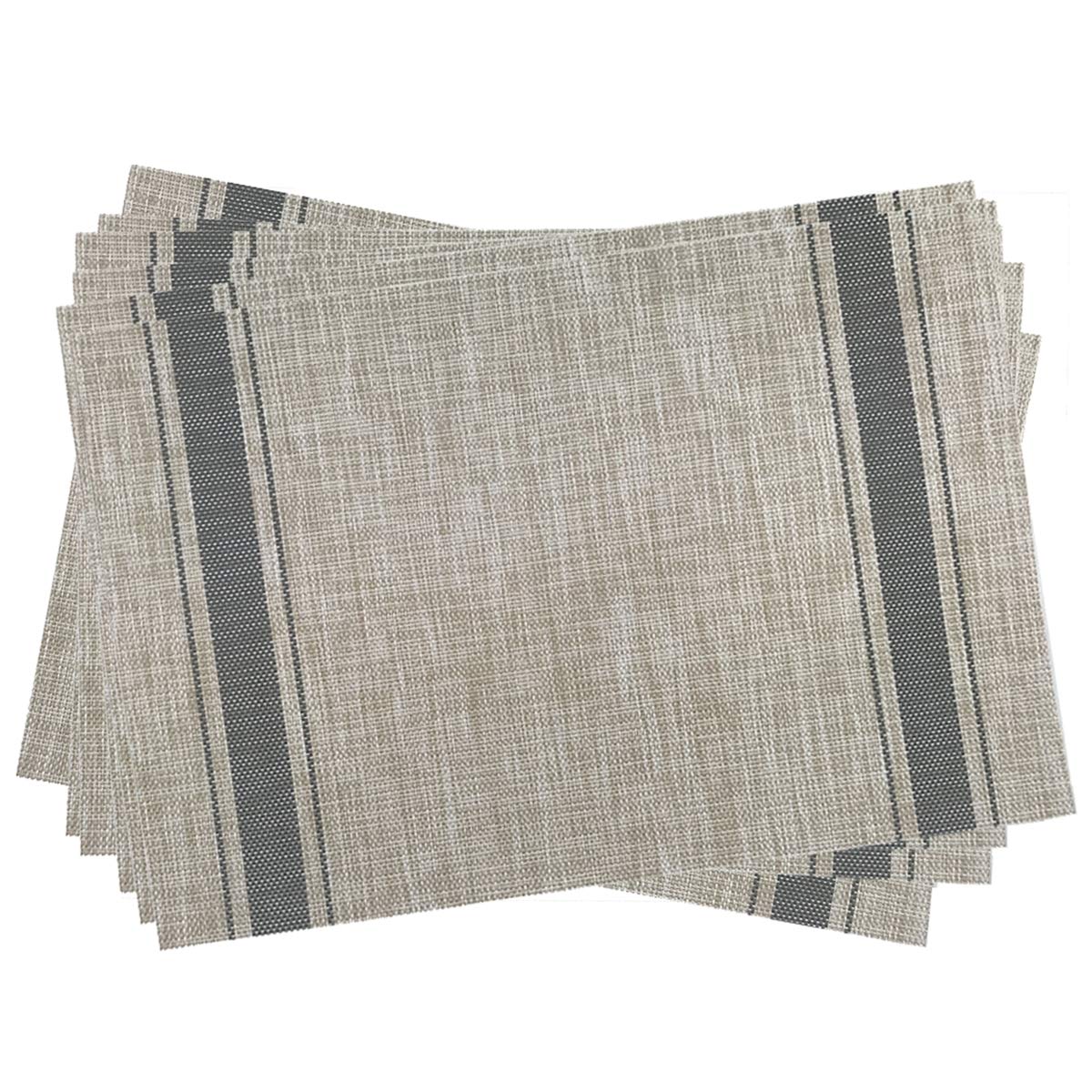 Premium PVC Woven Vinyl Placemats Set of 6 - Waterproof & Heat-Resistant Table Mats for Dining (Grey Beige) - Perfect for Home, Restaurant, and Outdoor Use