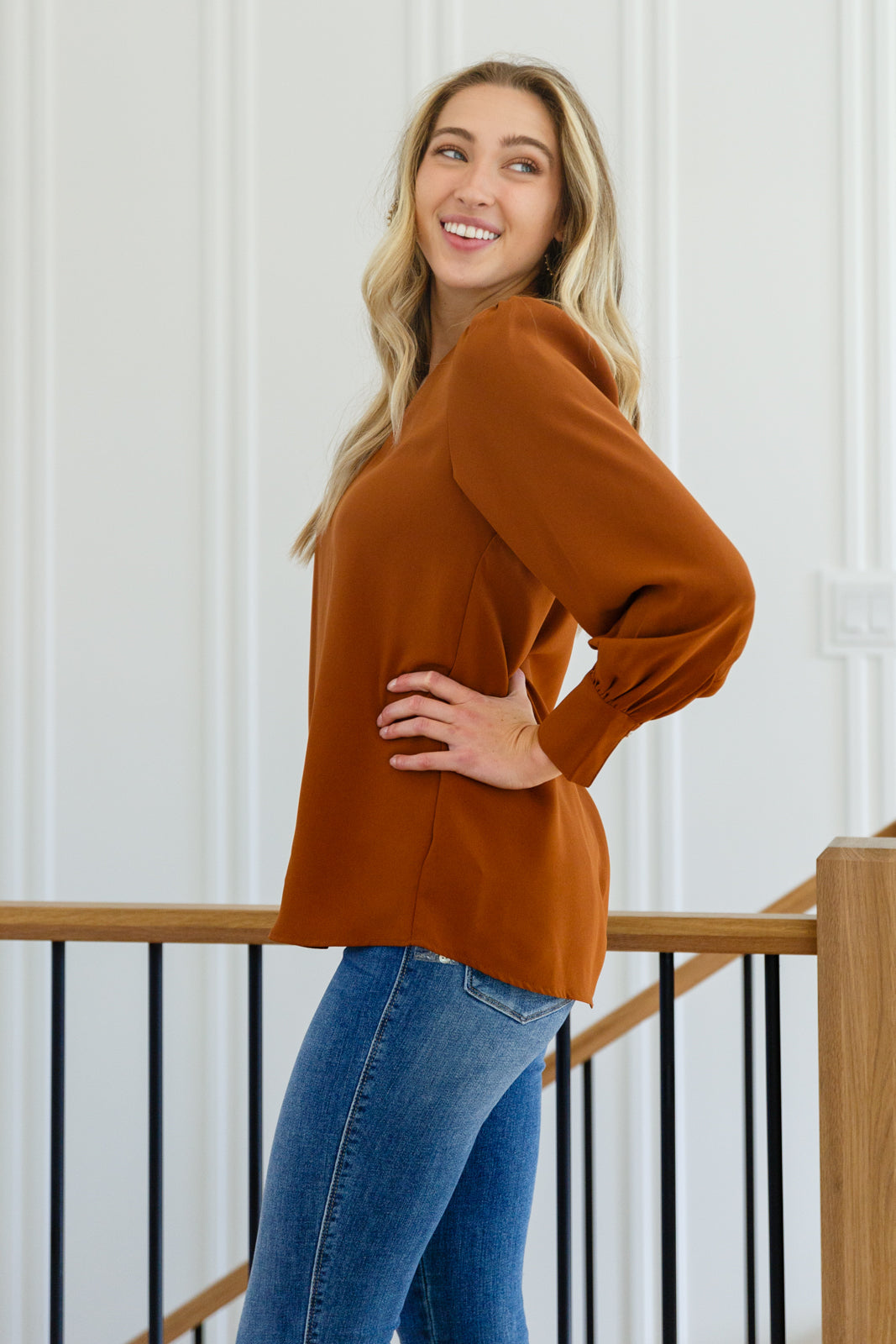 Stylish V-Neck Blouse in Toffee Brown - Perfect for Work, Date Night & Casual Outfits | Women's Fashion Top