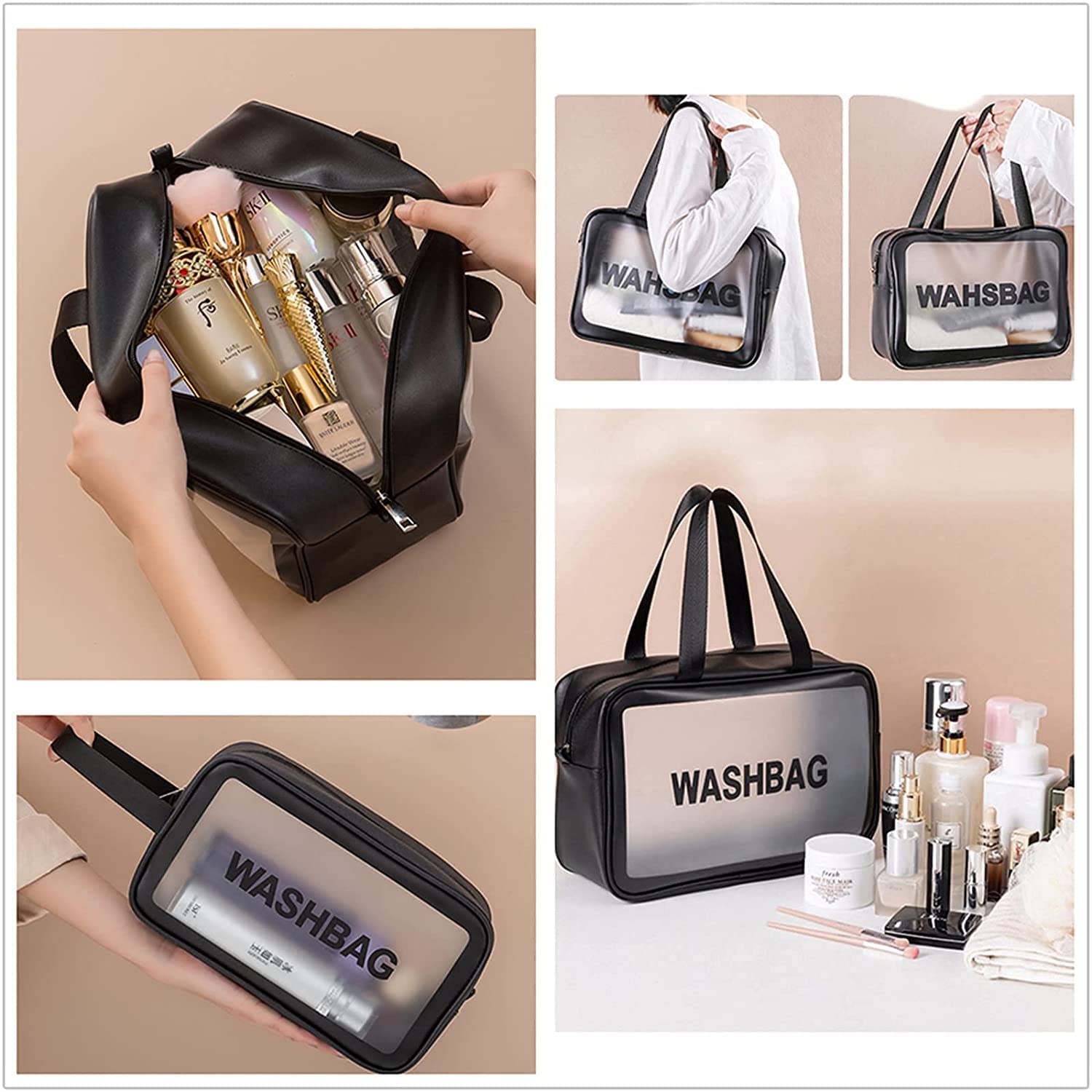 Queue Clear Travel Cosmetic Organizer Bag - Waterproof Makeup Pouch & Toiletry Bag for Women & Girls (Medium Size) | Perfect for Airplane Carry-on, Gym Essentials & Weekend Getaways
