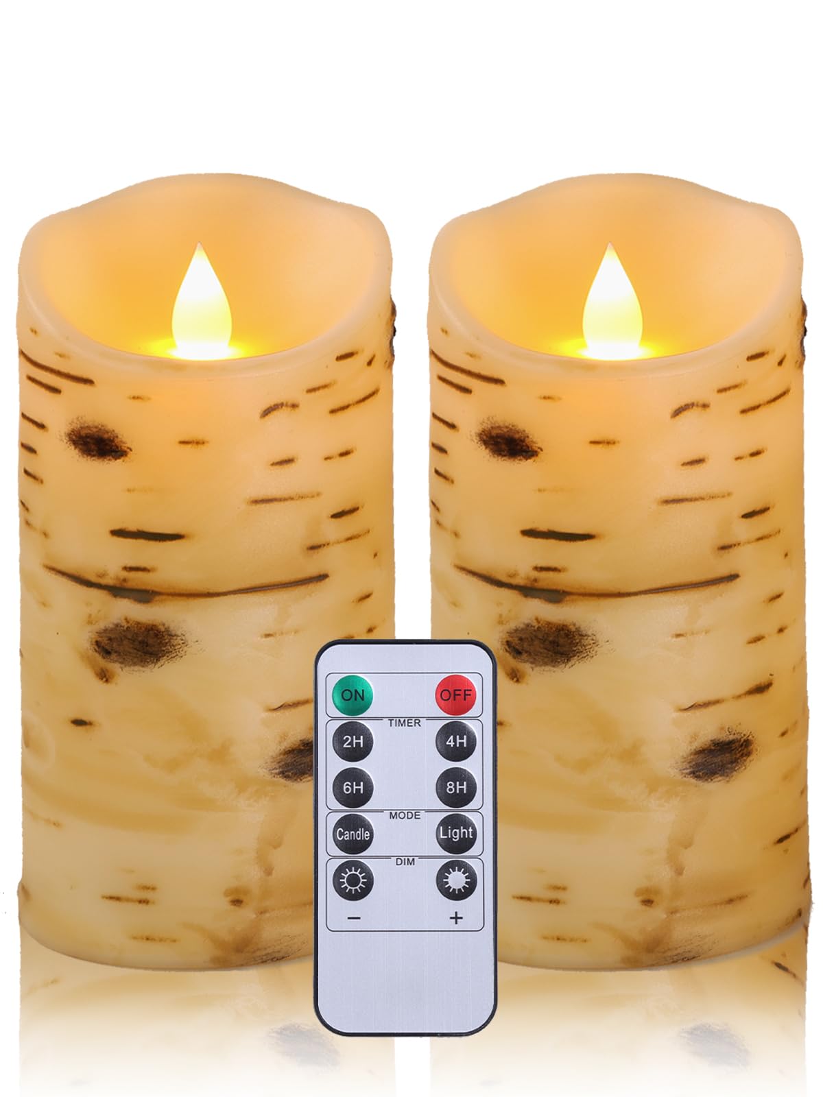 Flameless LED Candles with Timer - 2 Pack Realistic Birch Grain Battery Operated Fake Candles (3.25