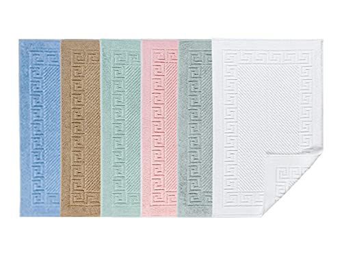 Premium Washable Bathroom Rugs - 100% Turkish Cotton Non-Slip Shower Mats for Bathtub & Sink Area (Set of 6, Multi-Color) - Soft & Absorbent Floor Towels for Spa-Like Bathroom Decor