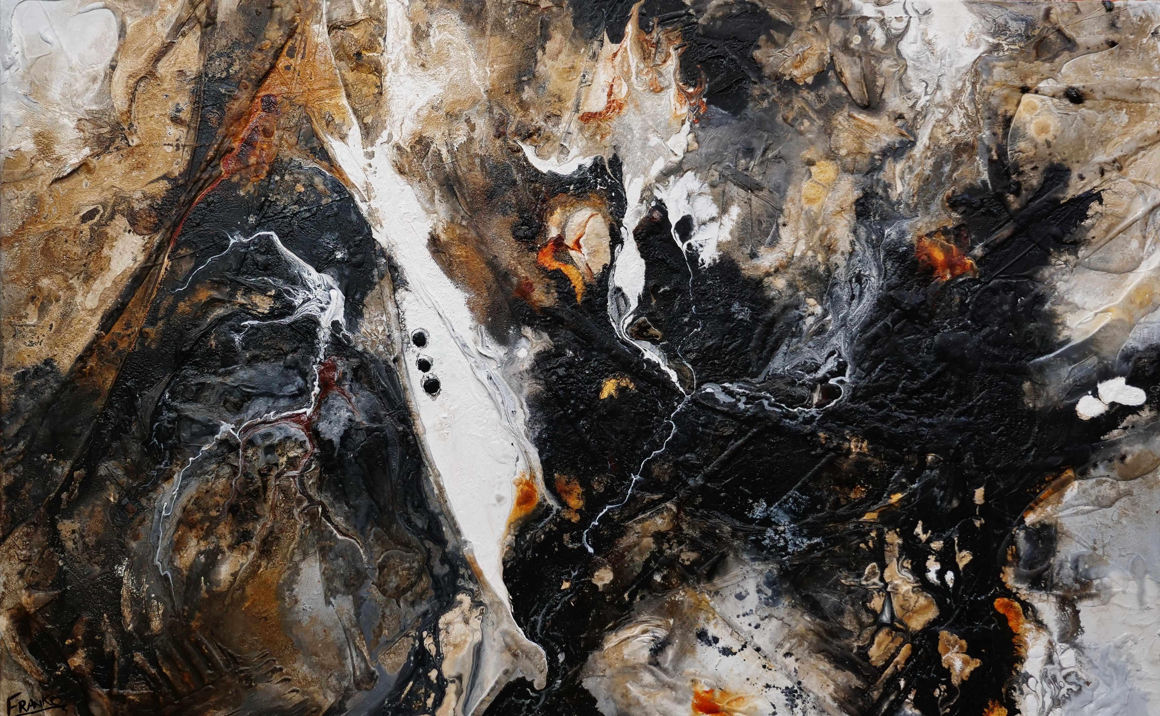 Rusted Nero 160cm x 100cm Brown Black Textured Abstract Canvas Wall Art - Perfect for Living Room, Bedroom & Office Decor
