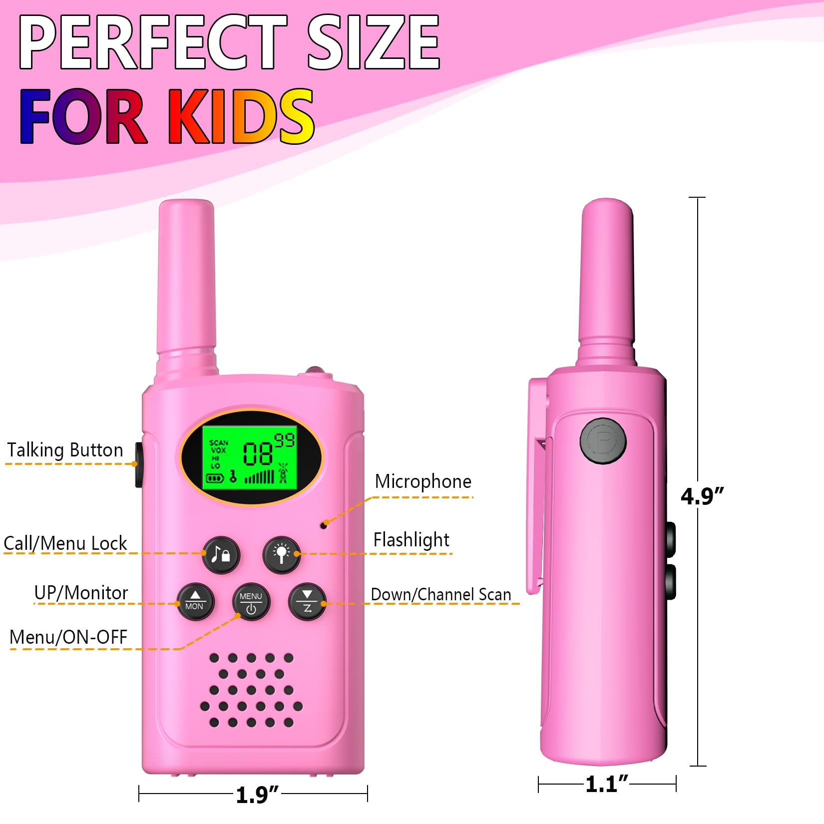 TUCHUNME Kids Walkie Talkies for Boys & Girls Ages 3-12 - 2-Way Radios with 8 Channels, 3-Mile Range, LCD Screen & Flashlight - Outdoor Adventure Toys for Camping, Hiking & Backyard Play (Pink)