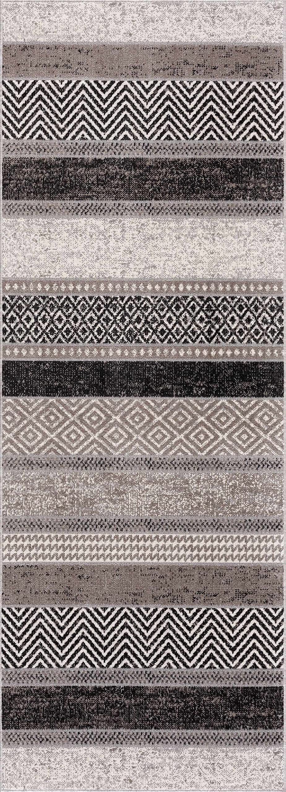 Hauteloom Middlestown Washable Area Rug for Living Room & Bedroom - Soft & Durable - Black, Beige, Gray - 7'10