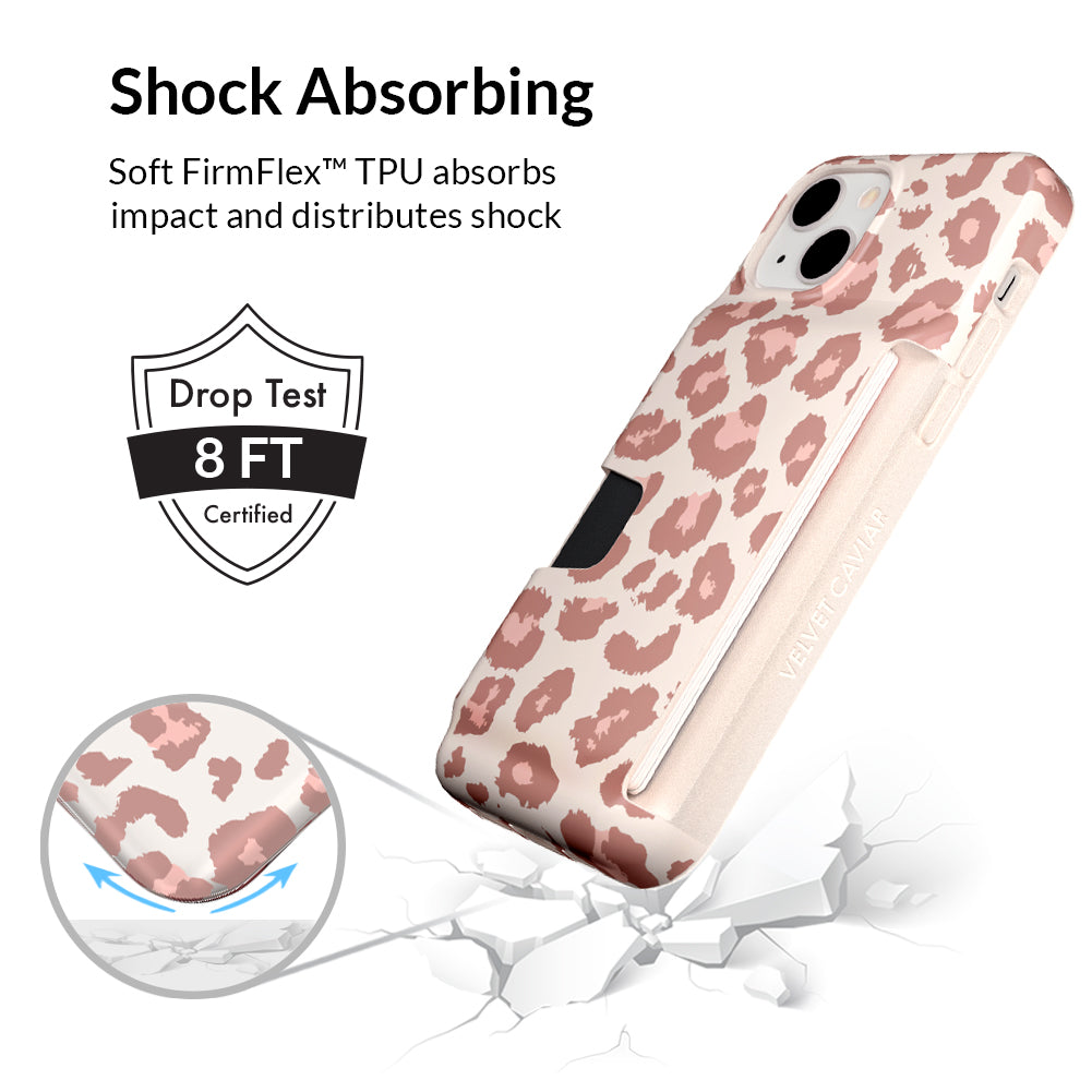 Blush Leopard Print iPhone Wallet Case - Slim Protective Cover with Card Holder for iPhone 12/13/14 Pro Max | Perfect for Travel, Shopping & Everyday Use