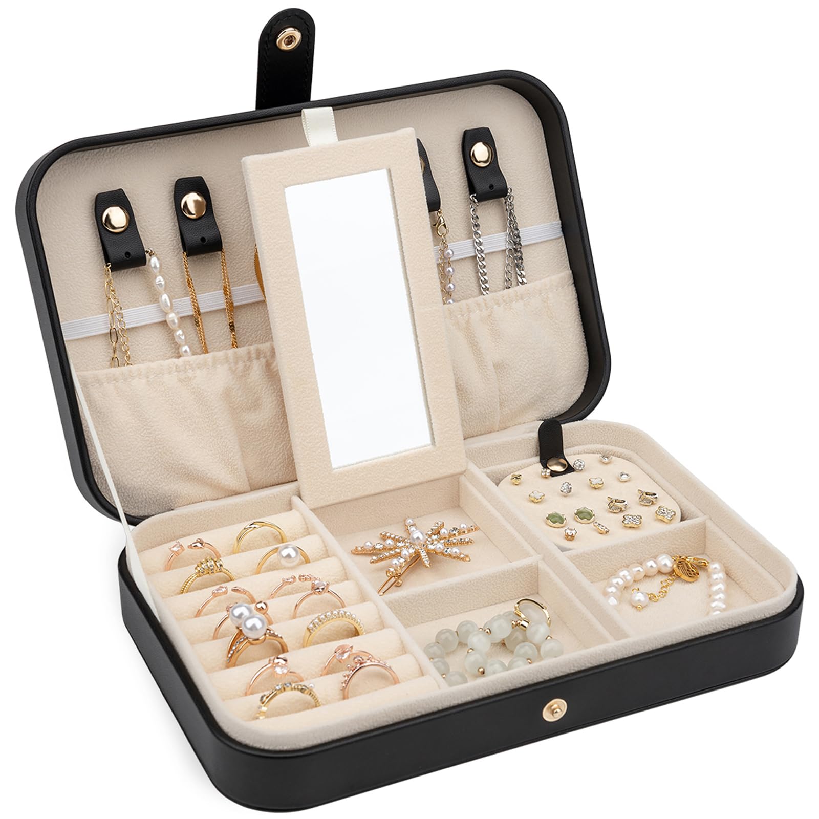 2-Layer Travel Jewelry Organizer Box for Women - Portable Mini Jewelry Case with Storage Compartments | Perfect Jewelry Gift for Women & Girls | Great for Travel, Home Storage & Daily Use - Black
