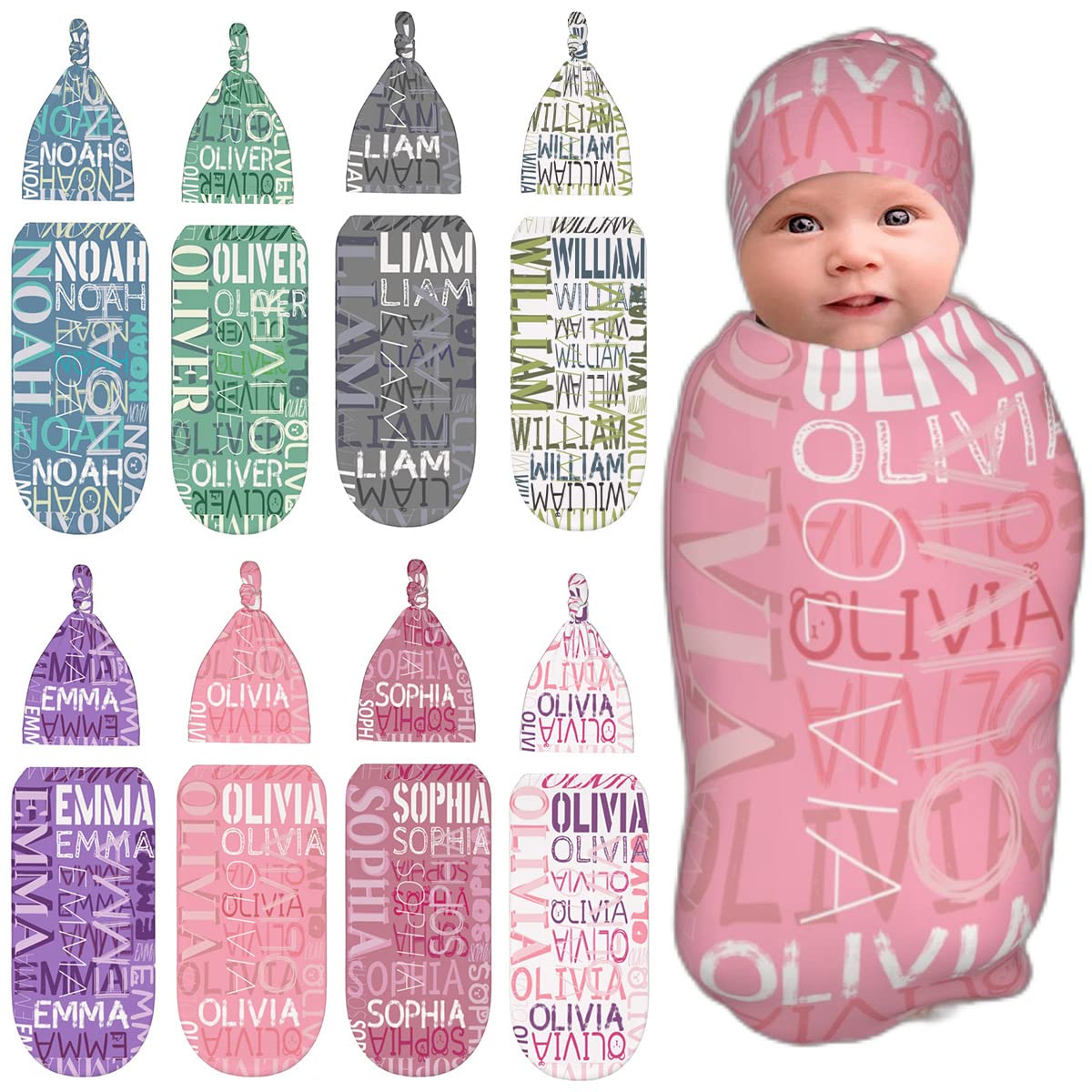 Personalized Baby Blankets for Newborns - Custom Name Swaddle & Hat Set for Baby Girls & Boys - Perfect for Nursery, Christening Gifts, and Newborn Photography Props