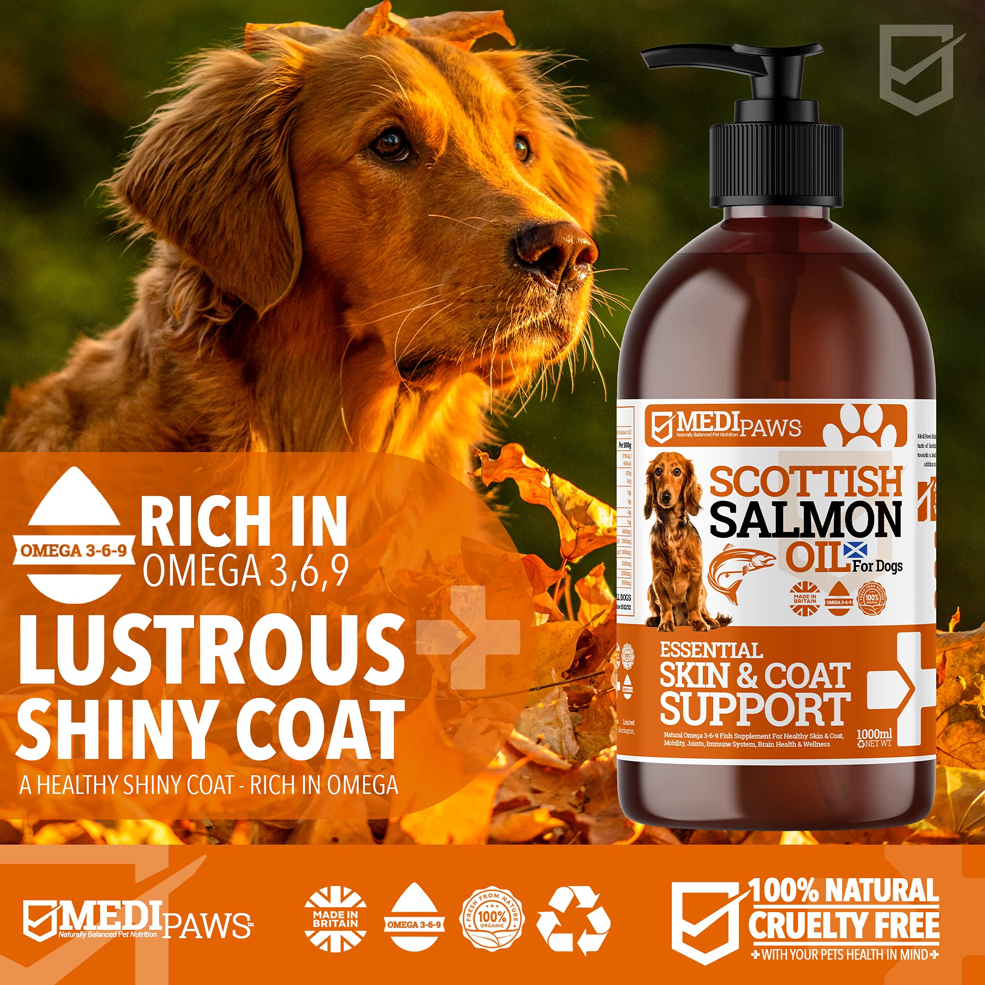 Premium Omega 3 Fish Oil Supplement for Dogs & Cats - Pure Scottish Salmon Oil with EPA & DHA for Healthy Skin, Shiny Coat, Joint Support & Immune System - Natural Pet Supplement for Allergies, Itching & Brain Health - Perfect for Daily Wellness Routine & Senior Pet Care