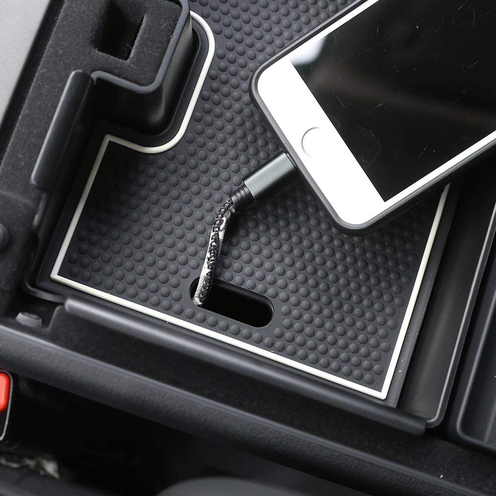 Black Car Armrest Storage Box with Non-Slip Mat - Plastic Phone Organizer Holder Tray Compatible with Land Rover Range Rover Evoque 2012-2018 | Perfect for Storing Phones, Keys & Small Accessories While Driving