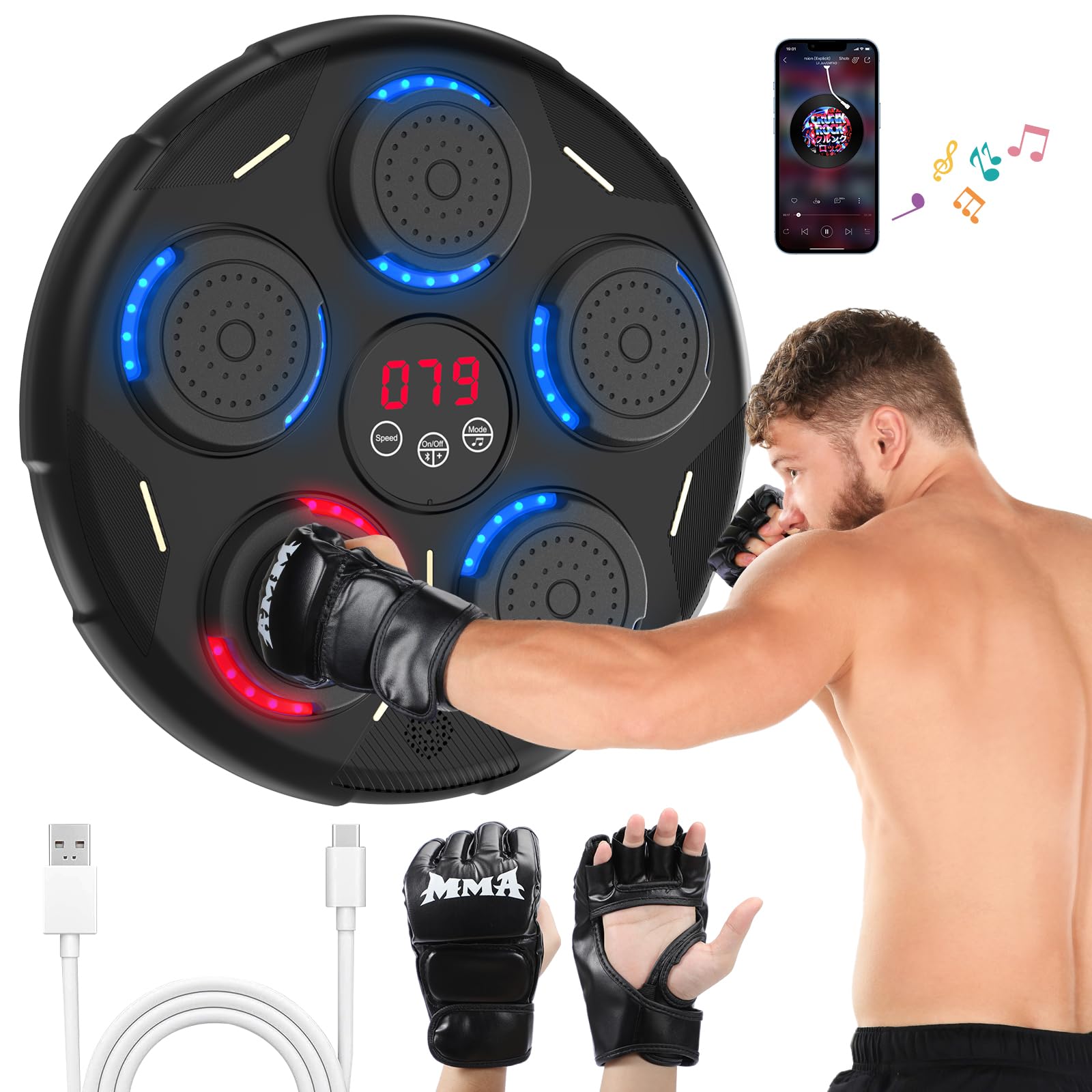 Best Music Boxing Machine EE - Portable Bluetooth Punching Bag with LED Lights for Home & Gym Workouts - Perfect for Fitness, Stress Relief & Fun Family Activities