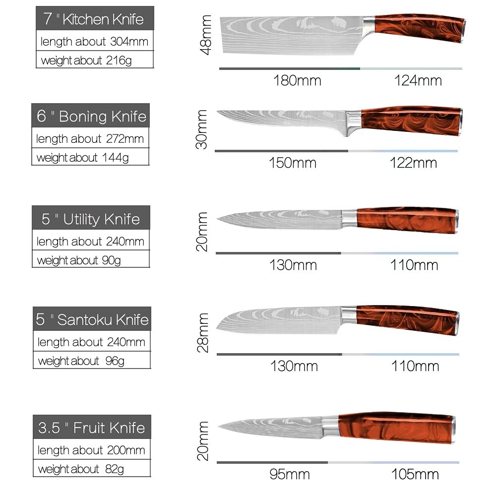 Professional Damascus Steel Knife Set - Japanese Chef Knives with Laser Pattern for Slicing, Bread, Santoku & Boning - High-Quality Stainless Steel Kitchen Knife Set for Cooking & Food Prep (Style A) - Perfect for Home Chefs & Professional Kitchens