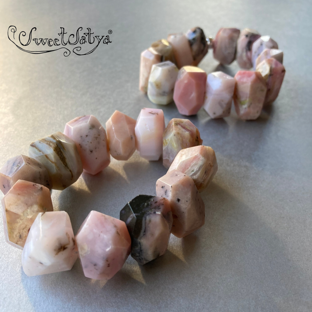 Peruvian Opal Stretch Bracelet - Handmade Gemstone Beaded Elastic Bracelet for Women | Healing Crystal Jewelry for Meditation, Yoga & Spiritual Wellness