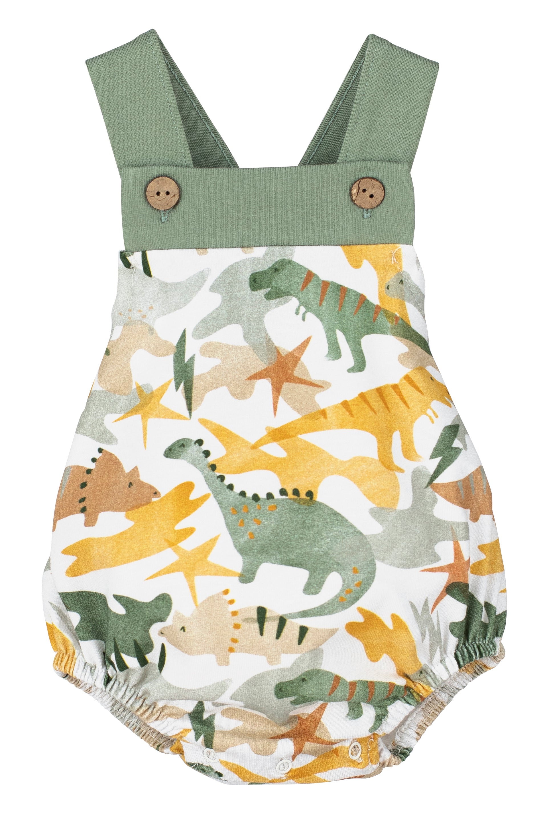 Rowan Dinosaur Print Dungaree Romper - Cute Baby Jumpsuit with Dino Pattern | Perfect for Playdates, Daycare & Photo Shoots