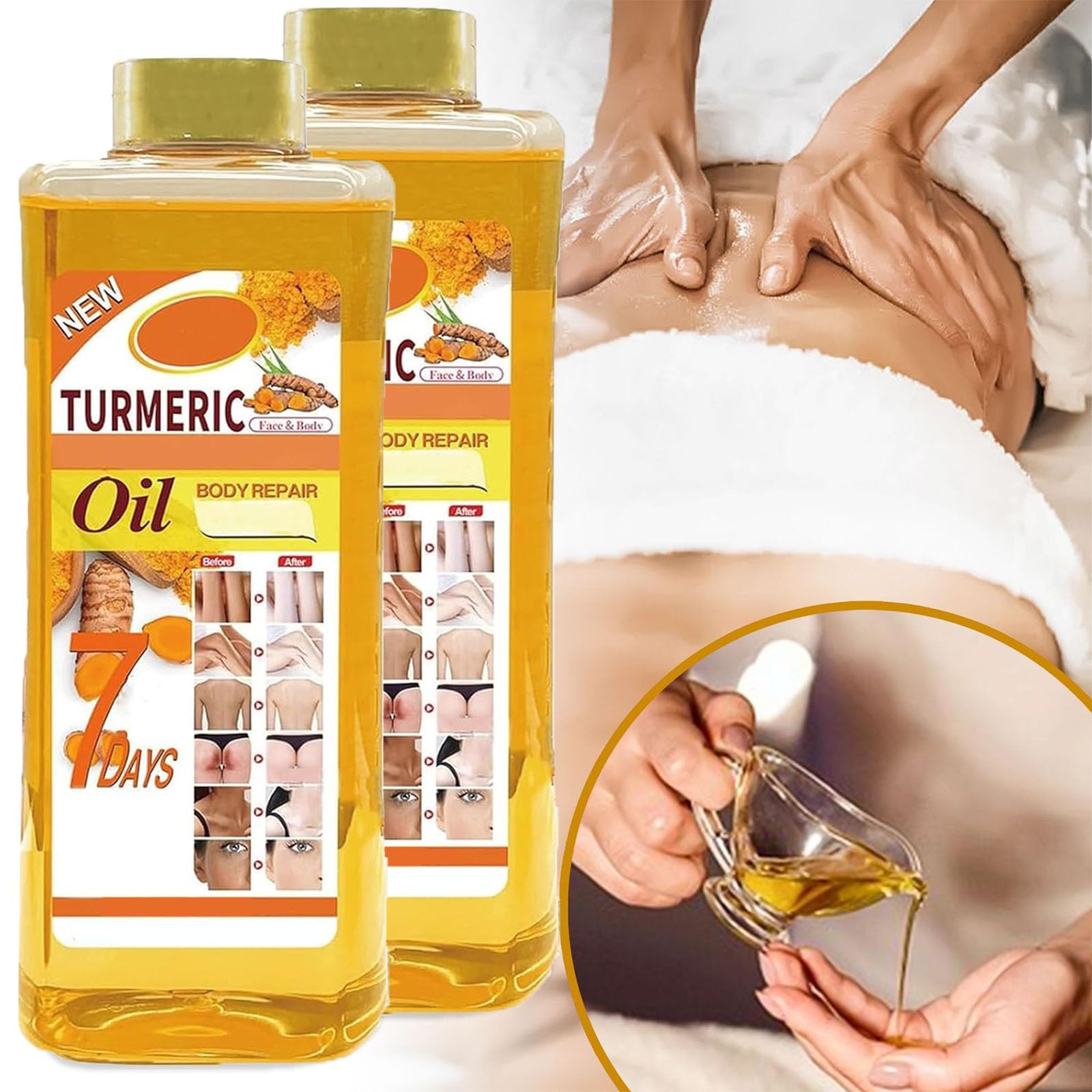 Soft 7 Vitamin C & Turmeric Glow Body Oil for Skin - Hydrating & Brightening Treatment for Face & Body - Perfect for Dry Skin Care & Evening Skincare Routine