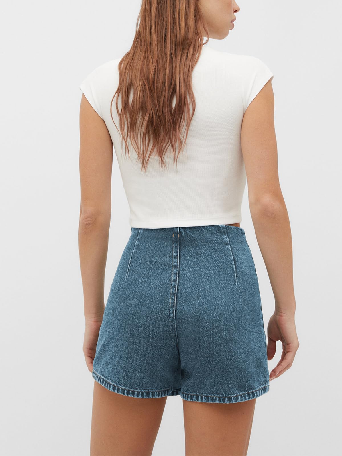 PLNOTME Women's High Waisted Denim Skorts - Stretchy Asymmetrical Hem Jean Skirt Shorts for Summer | Casual Outfits, Beach Wear & Outdoor Activities