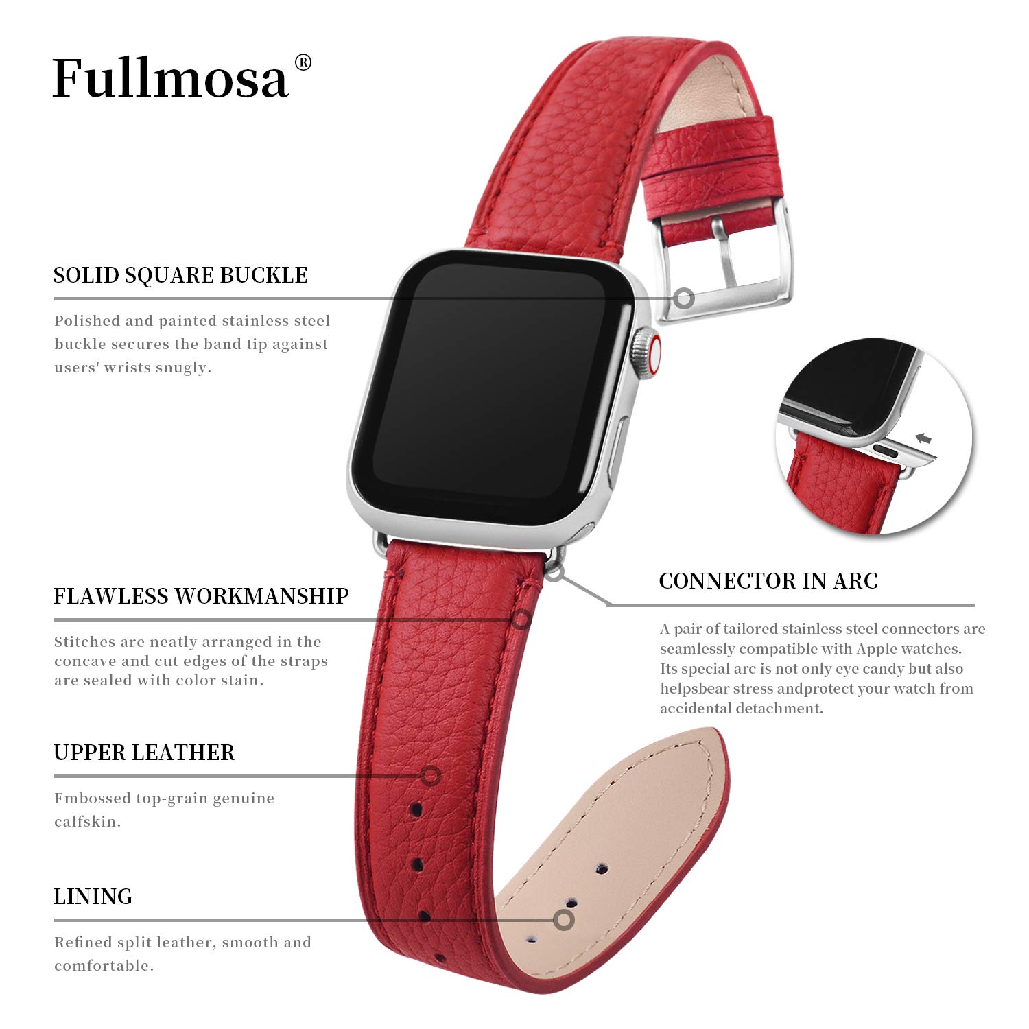 Premium Fullmosa Leather Bands for Apple Watch 38mm 40mm 41mm 42mm 44mm 45mm 49mm - Stylish Replacement Strap Compatible with iWatch Series 9/8/7/6/5/4/3/2/1/SE/Ultra 2 - Elegant Dressy Watch Band for Women - Perfect for Work, Parties & Everyday Wear