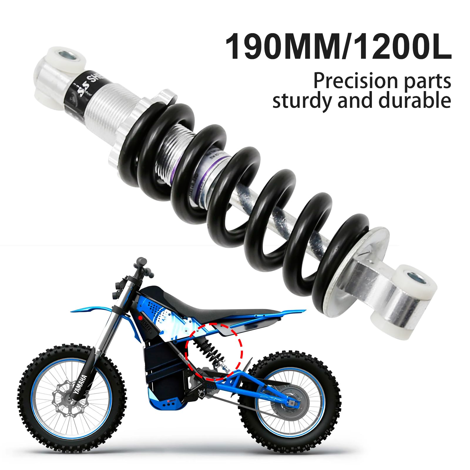 Universal Rear Shock Absorber & Suspension Spring - 190MM Length, 1200LB Capacity - Compatible with Gas Scooters, Electric Bikes, Mini Motorcycles, Dirt Bikes, ATVs & Mini Pocket Bikes - Perfect for Off-Road Adventures, Urban Commuting & Trail Riding
