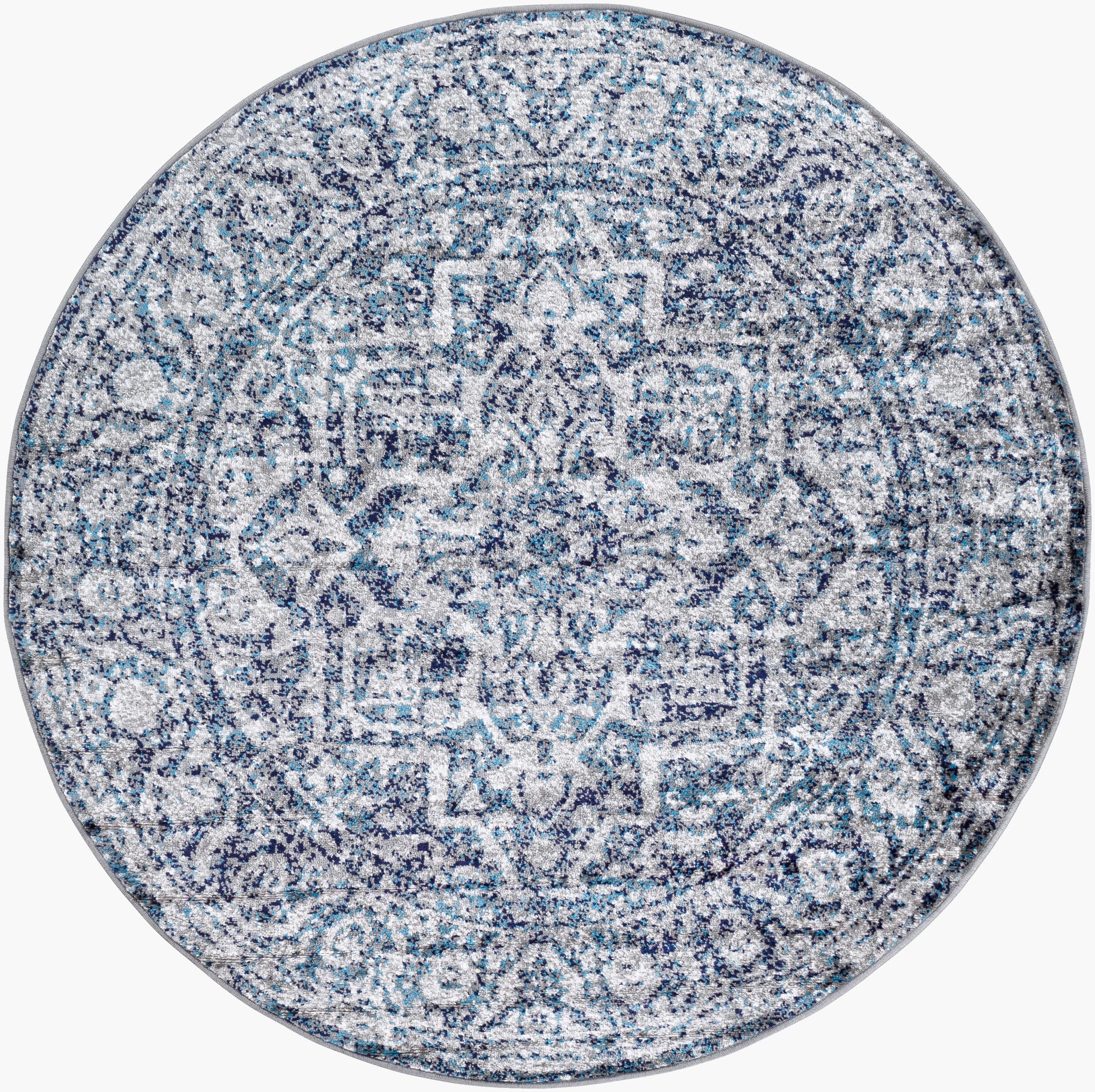Mark&Day 5ft Round Emma Traditional Navy Area Rug - Blue & White Non-Slip Carpet for Living Room, Bedroom, Kitchen | Soft & Durable Indoor Floor Mat (5'3