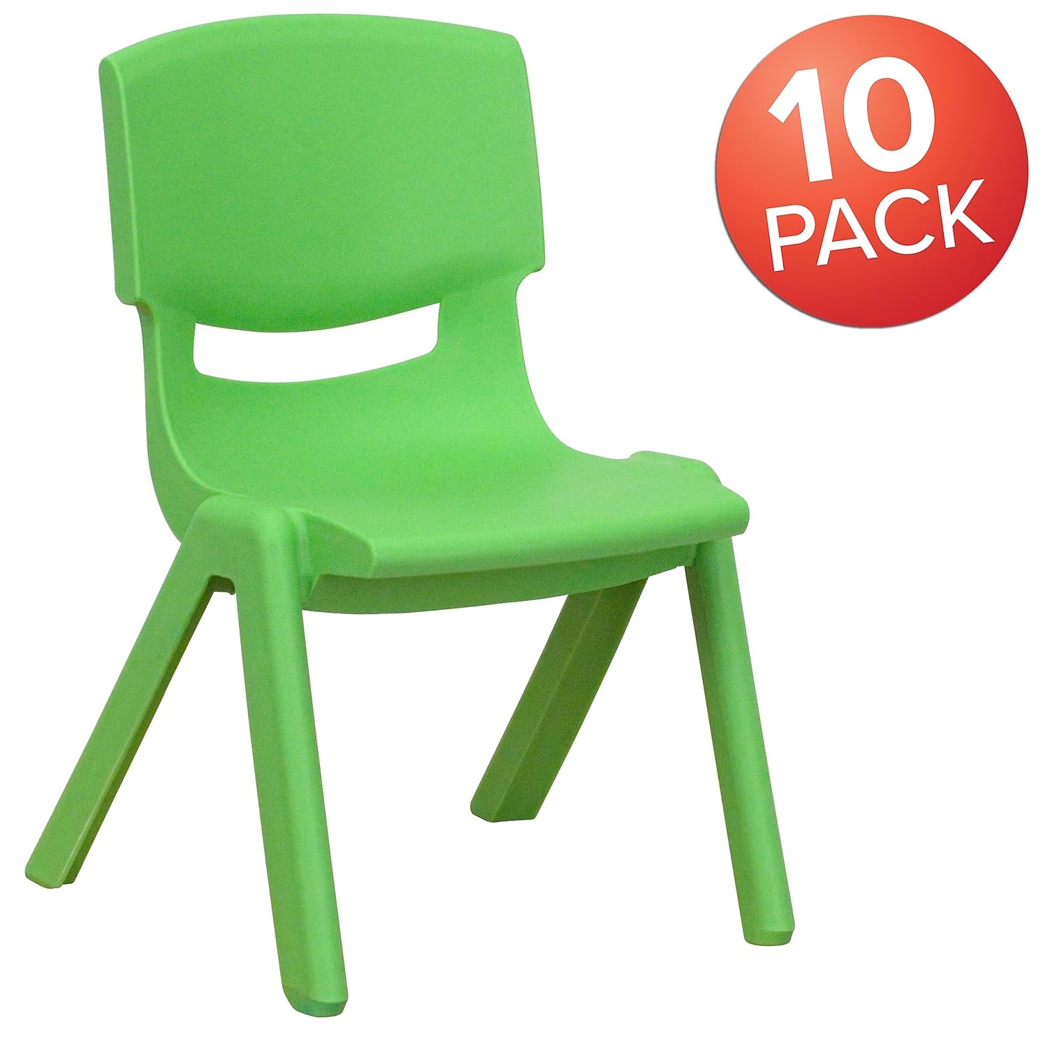 Flash Furniture Whitney 10-Pack Green Plastic Stackable School Chairs - 10.5 Inch Seat Height - Durable Classroom, Cafeteria & Event Seating for Kids & Adults