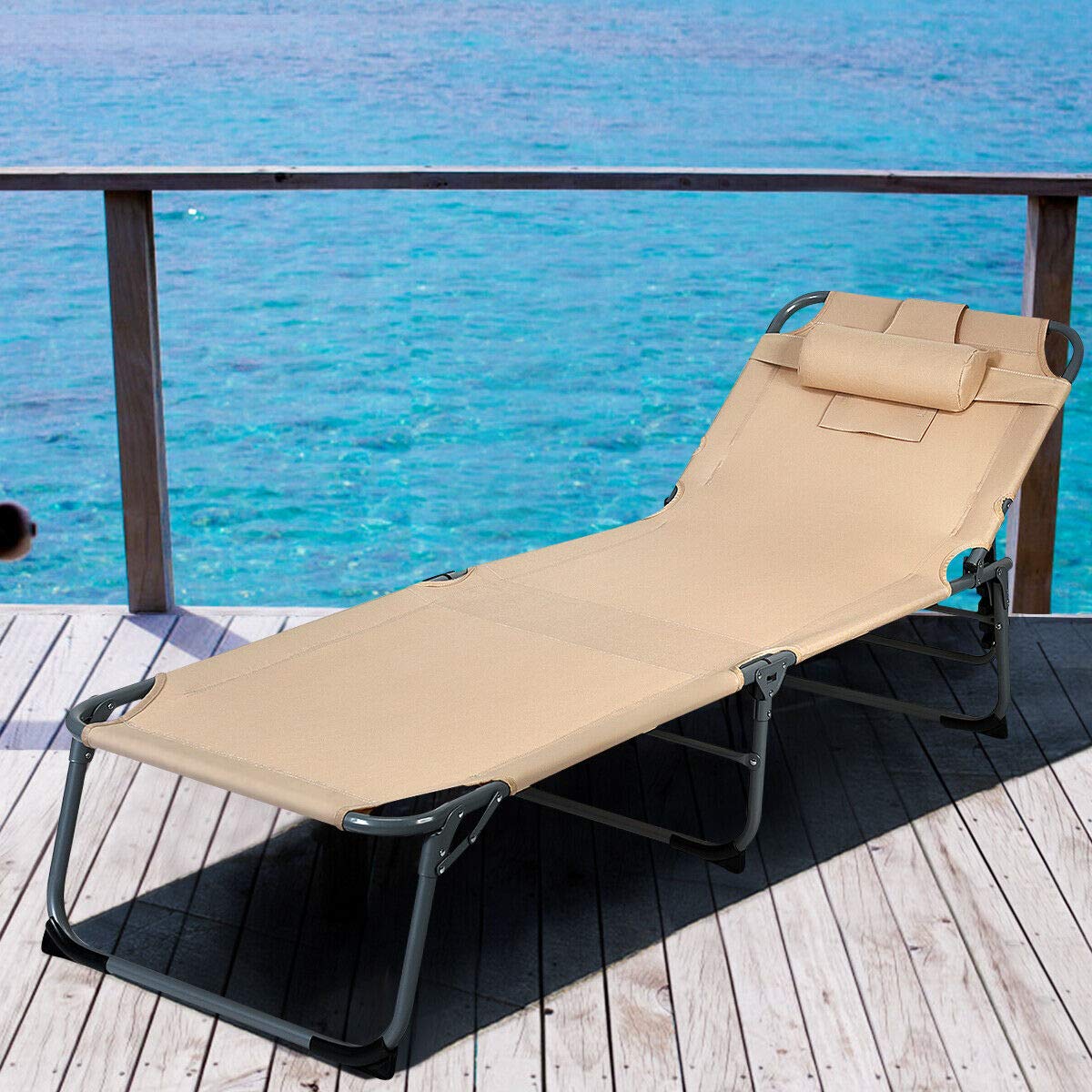 Adjustable Folding Chaise Lounge Chair Bed - Portable Recliner for Beach, Patio, Camping & Indoor Use - Outdoor & Living Room Furniture - Perfect for Relaxing, Sunbathing, and Lounging