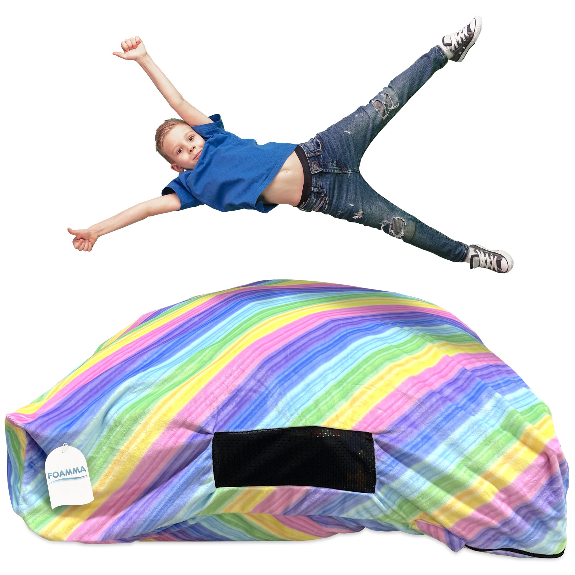 Foamma 36x36 Inch Crash Pad - 3x3 Feet Sensory Foam Mat for Kids & Adults - Ultra Comfortable, Washable Rainbow Cover - Perfect for Playrooms, Therapy, Jumping & Relaxation - Great for Sensory Play, Autism Support & Home Gym Use