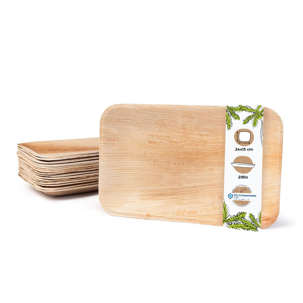 BIOZOYG 200 Pack 10x6 Inch Eco-Friendly Palm Leaf Plates - Biodegradable Rectangular Disposable Tableware for Weddings, Parties & Events | Sustainable Compostable Dinnerware for Outdoor Picnics, BBQs & Catering