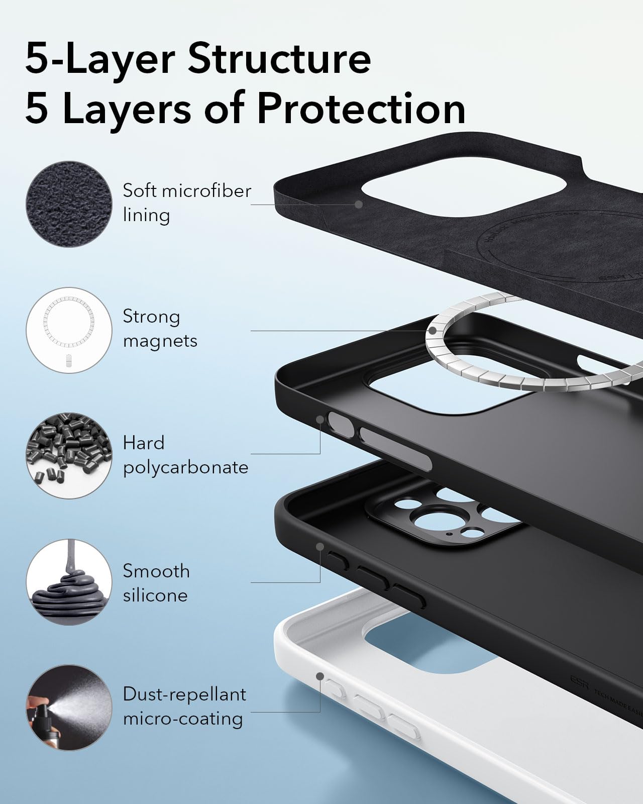 ESR for iPhone 16 Pro Max Case with MagSafe - Magnetic Charging Compatible, Slim Shockproof Silicone Cover with Full Screen & Camera Protection, Soft Microfiber Lining (Cloud Series, Black) - Perfect for Work, Travel & Daily Protection