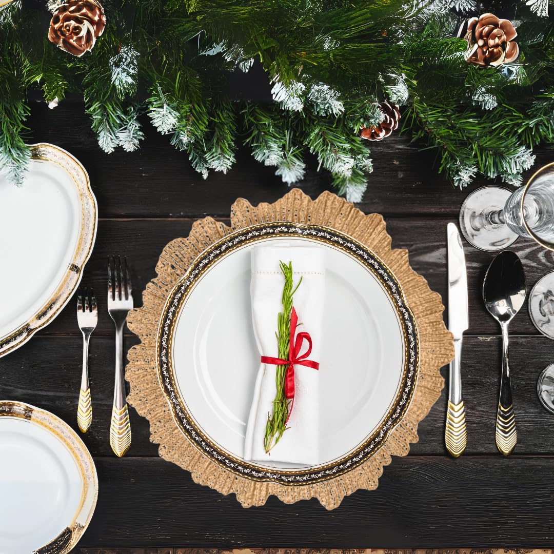 Koyal Wholesale Bulk Gold Starburst Glass Charger Plates - Set of 4 for Wedding, Party, and Holiday Table Decor