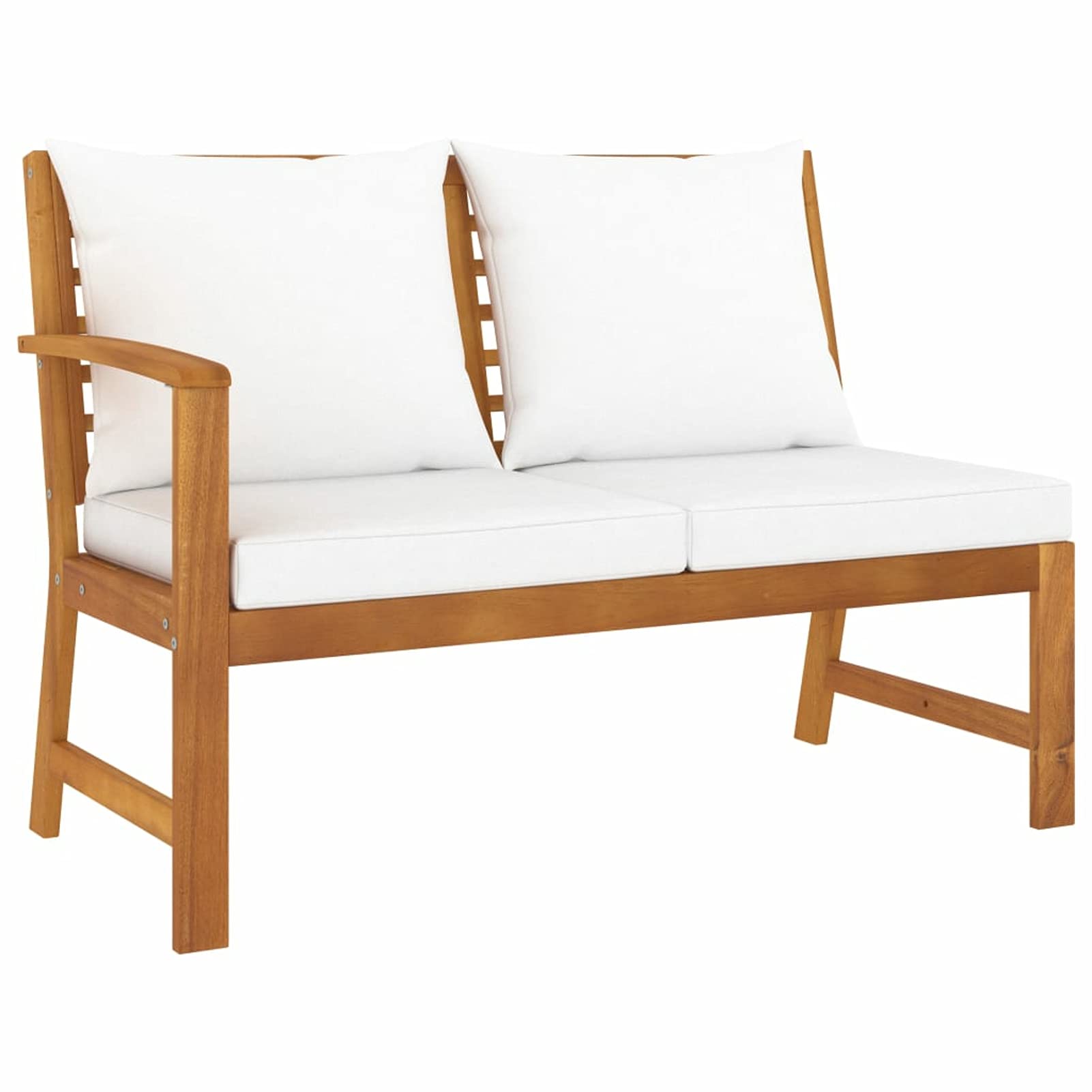 Tidyard 5-Piece Outdoor Patio Furniture Set - White Cushioned Acacia Wood Sectional Sofa with 2 Benches & Coffee Table - Perfect for Garden, Backyard, Terrace, and Poolside Relaxation