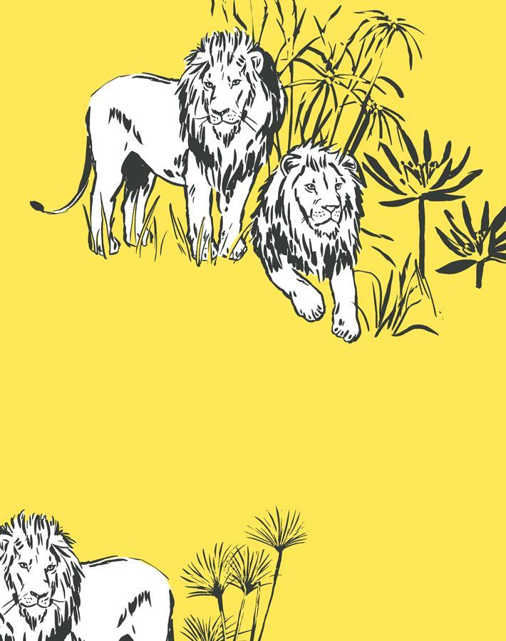 Foliage Lions Wallpaper by Tea Collection - Daffodil Yellow Floral Peel and Stick Removable Wallpaper for Nursery, Bedroom, and Home Decor
