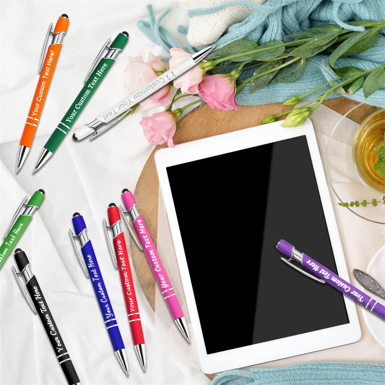 500-Pack Personalized Pens Bulk - Custom Engraved Ballpoint Pens with Stylus for Business, Graduation, Wedding & Christmas Gifts - Free Name/Text Printing - Ideal for Office, School & Corporate Events (500 Pcs)