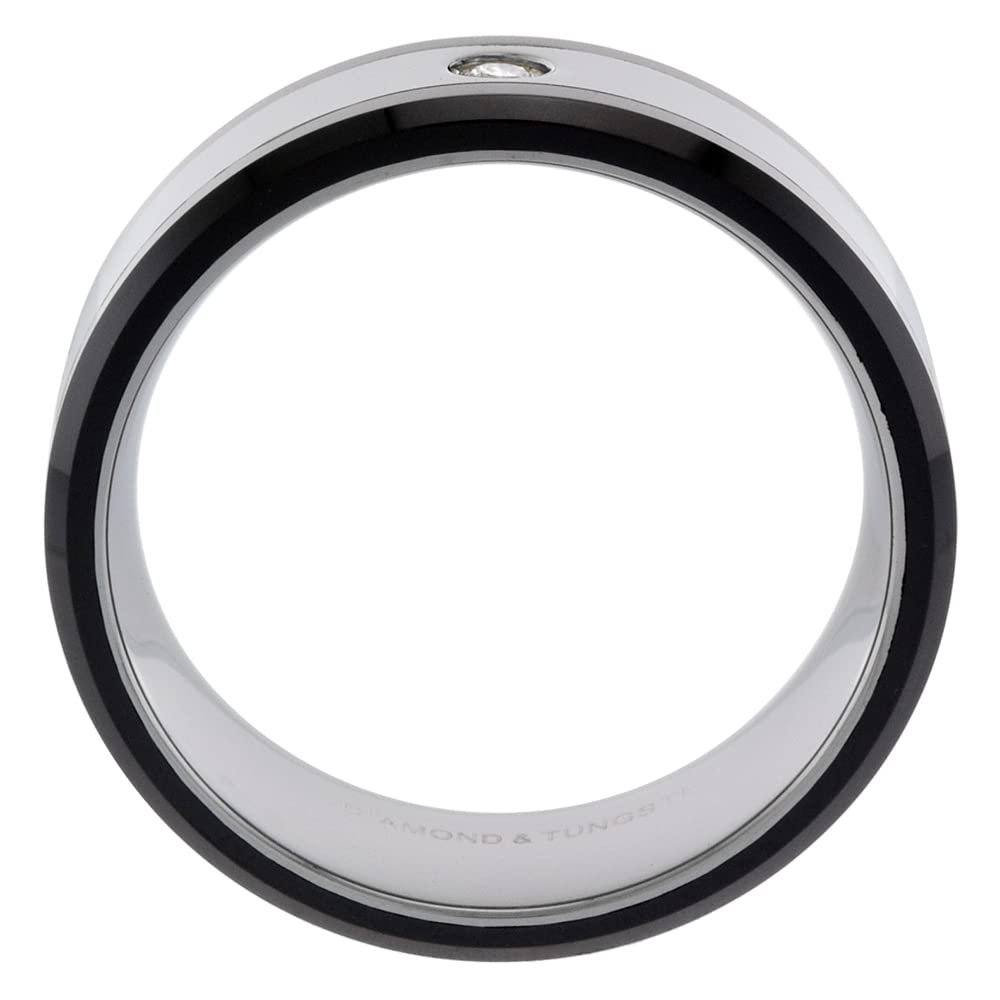 Sabrina Silver 2-Ring Set 6mm & 8mm Tungsten Diamond Wedding Band for Him & Her - Black Ceramic Beveled Edges, Comfort Fit Sizes 5-13 - Perfect for Anniversaries, Engagements and Couple Jewelry Gifts