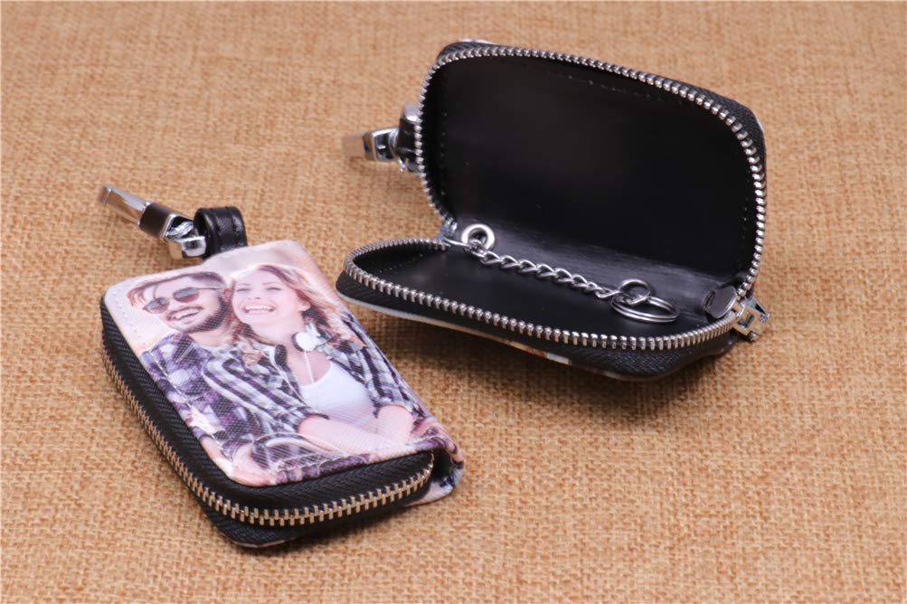 Personalized Leather Car Key Wallet - Custom Photo Keychain Holder with Zipper Coin Purse for Men | Perfect Father's Day Gift, Travel & Everyday Essentials Organizer