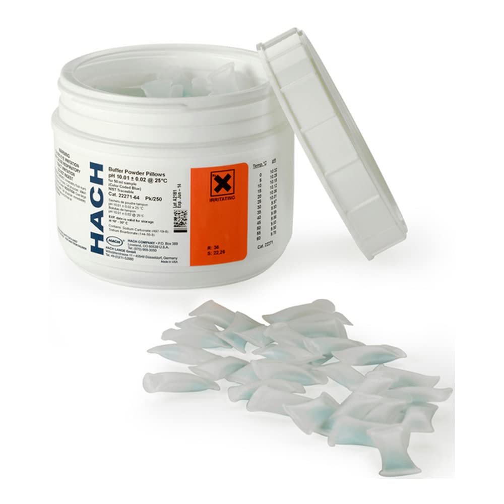 Hach 2227164 pH 10.00 Buffer Powder Pillows - NIST Certified, Color-Coded Blue (250 Pack) for Water Quality Testing & Lab Calibration